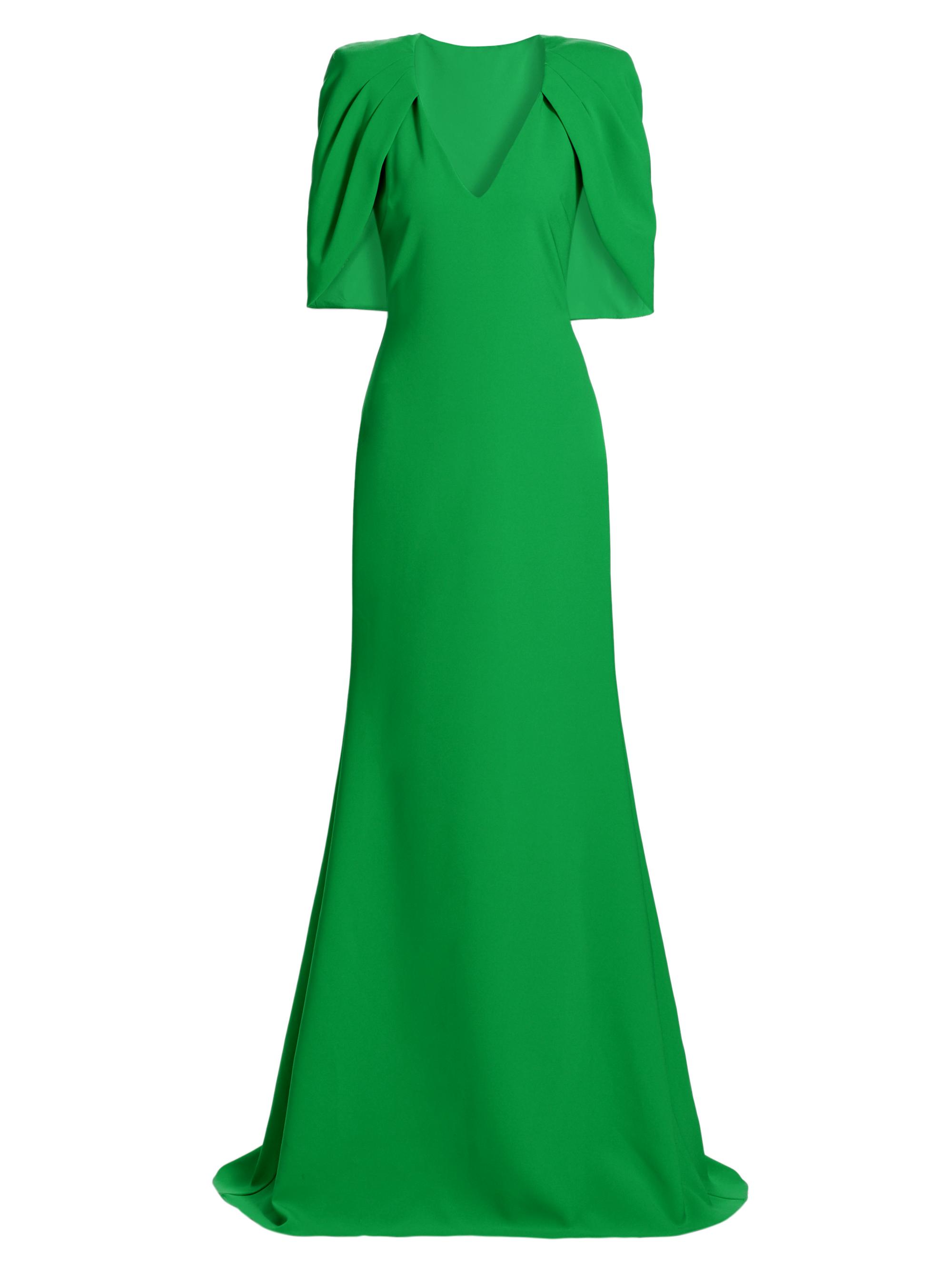 Badgley Mischka Women's Stretch Crepe Cape Gown - Emerald