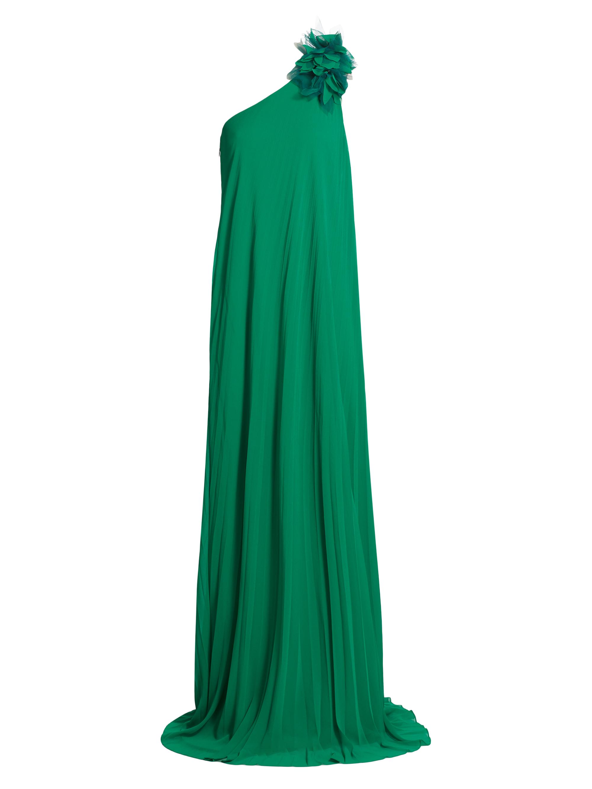 Badgley Mischka Women's Pleated Georgette One-Shoulder Gown - Palm Green