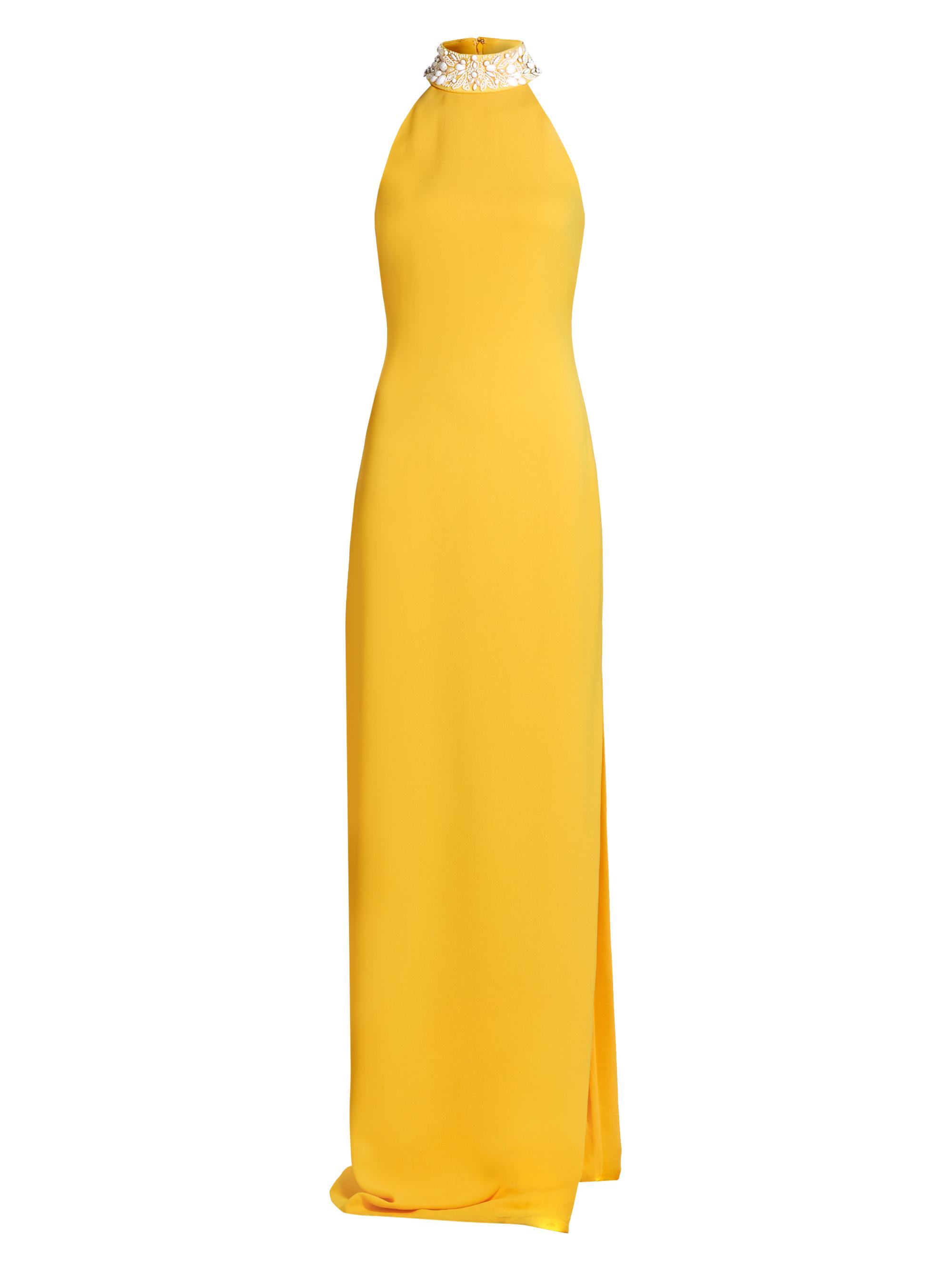 Badgley Mischka Women's Beaded Halterneck Gown - Yellow