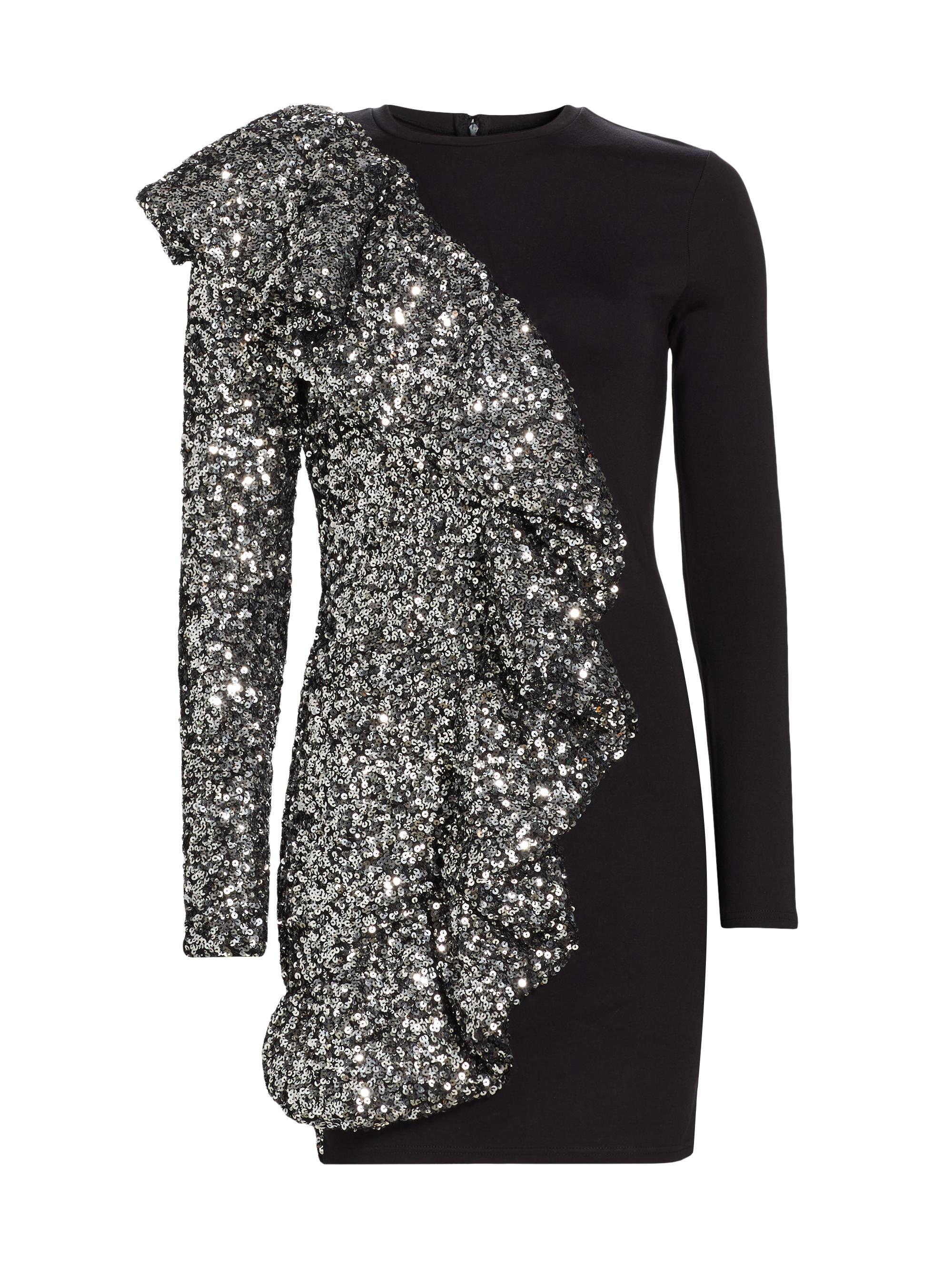 Rotate Birger Christensen Women's Sequin Ruffled Long-Sleeve Minidress - Black