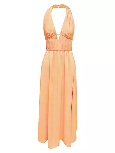 Rhea Satin Fit-And-Flare Halter Gown