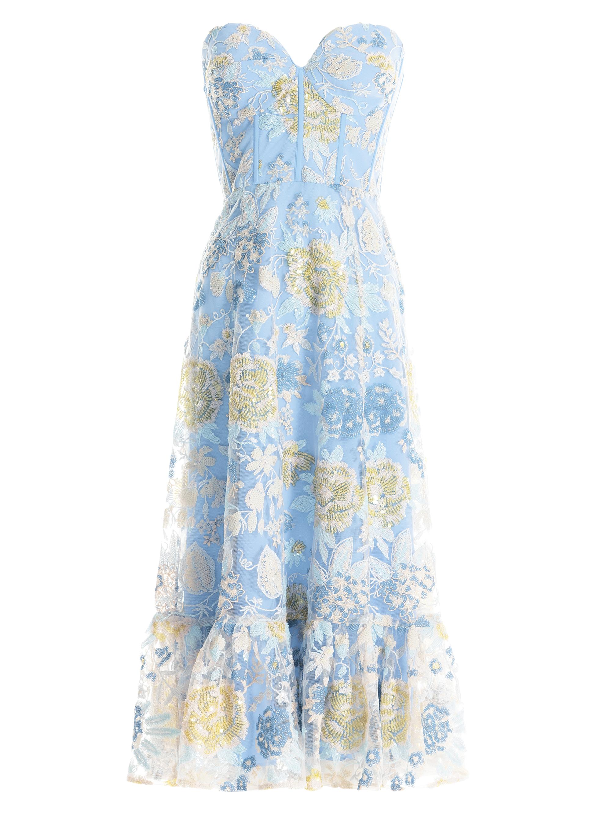 dress the population carina dress Women's Floral Appliqu Strapless Cocktail - Natural Its tea length adds a touch of elegance and versatility The Carina dress is almost