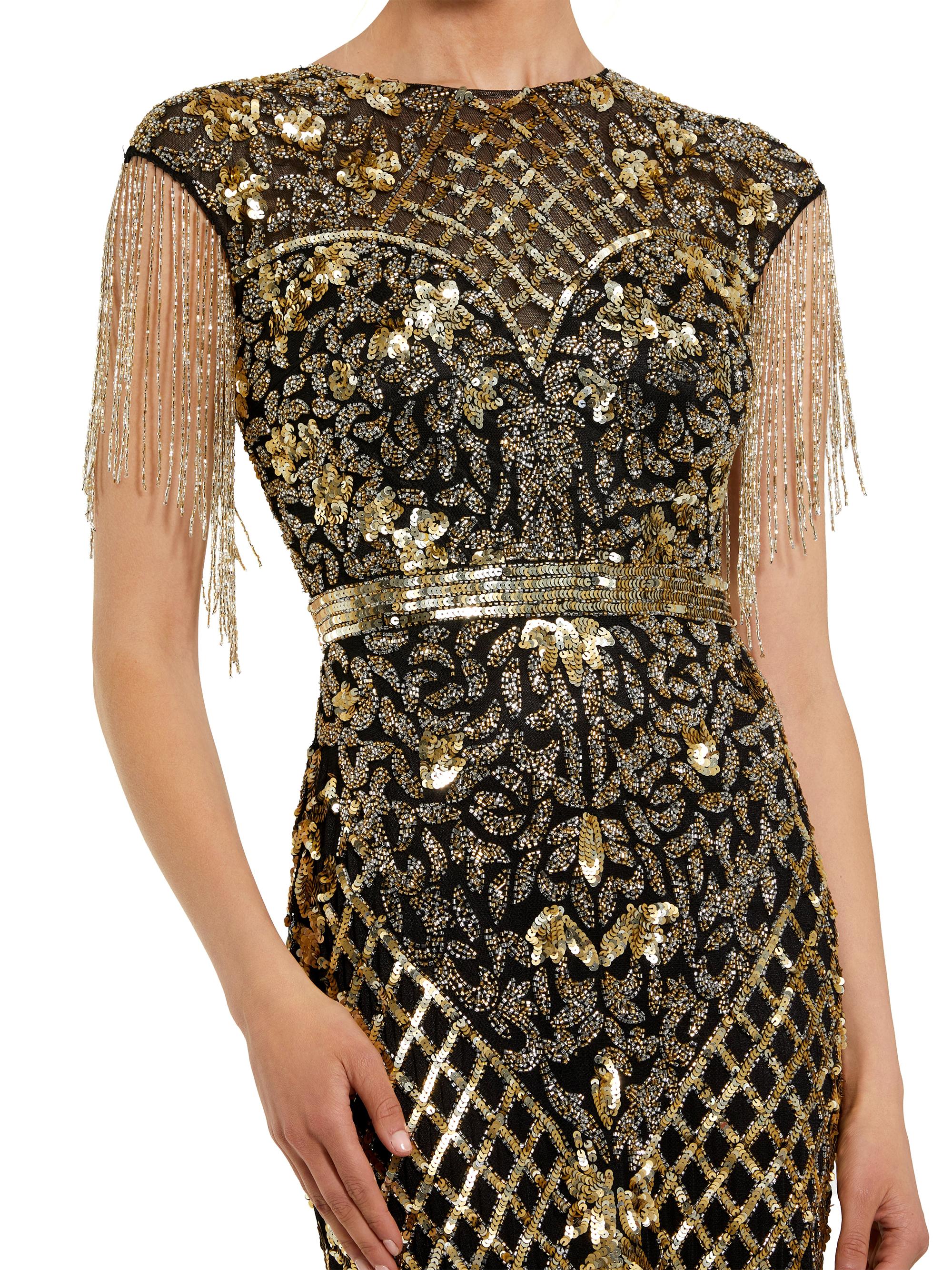 mac duggal black beaded dress Mac Duggal 6200 - Long Hand-embellished mesh fabric (100% polyester) A-line  Dress main image 0