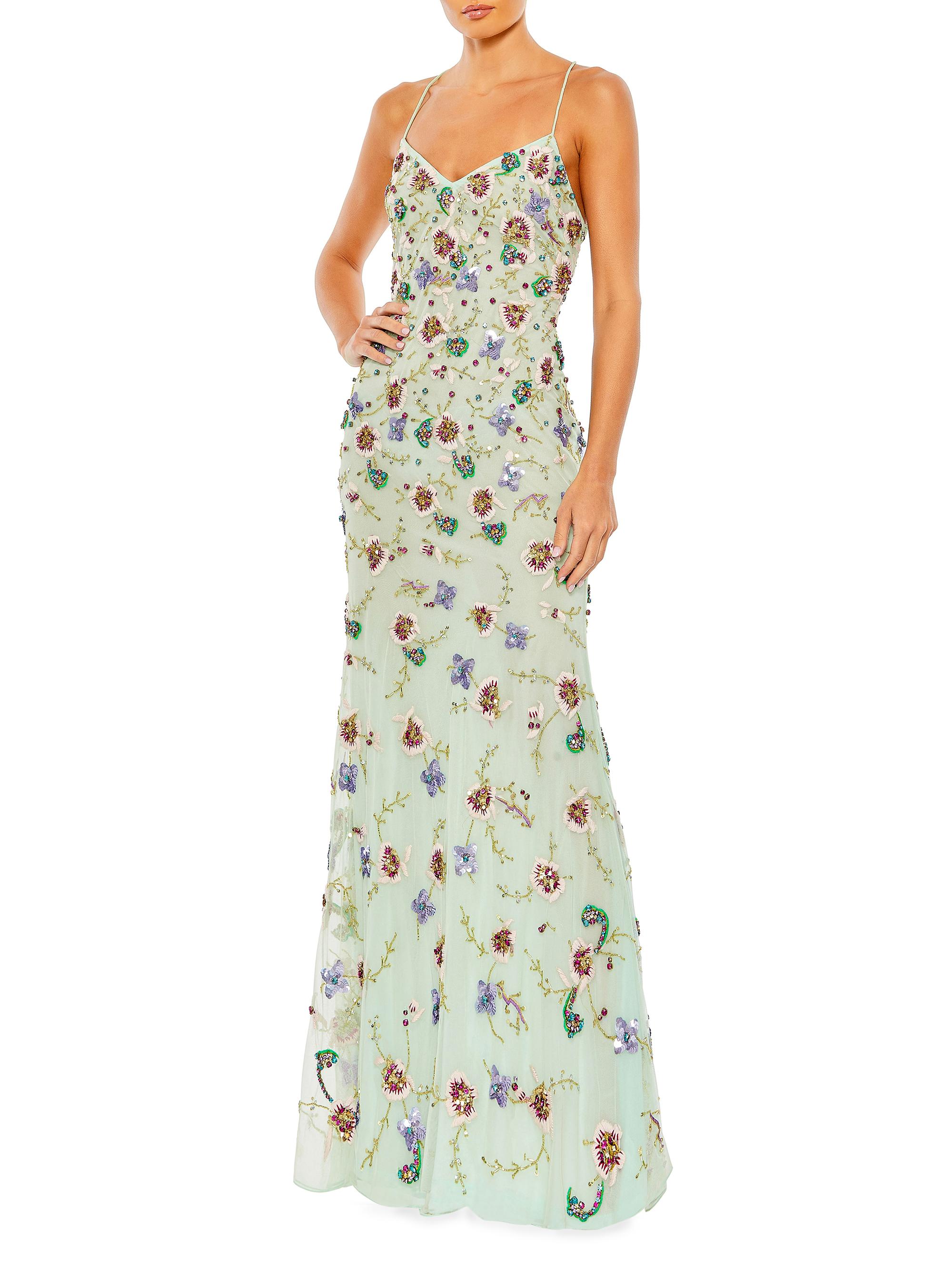 Mac Duggal Women's Beaded Lace-Up Gown - Aqua Multi