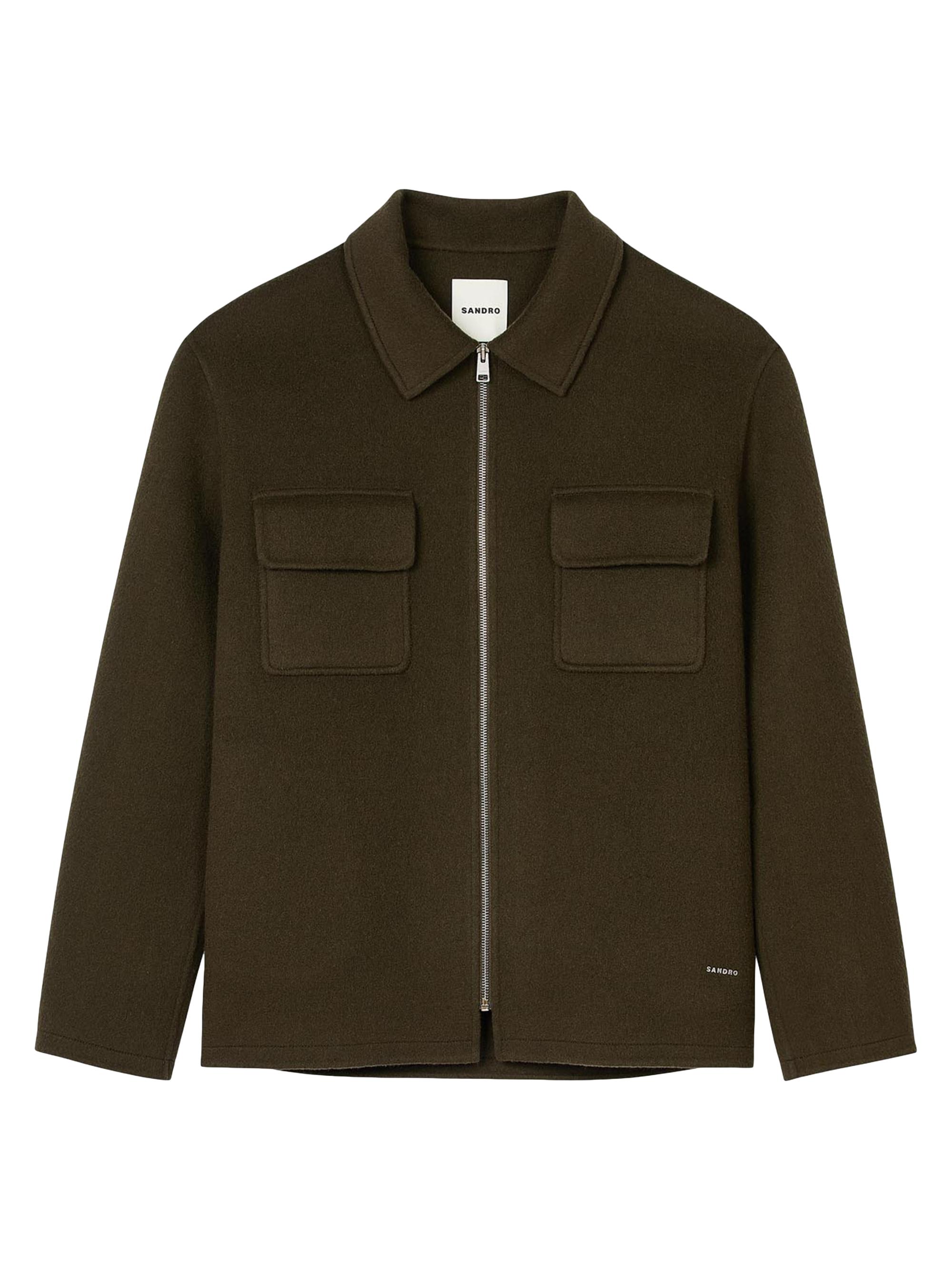 Sandro Men's Zipped Overshirt - Tobacco Brown