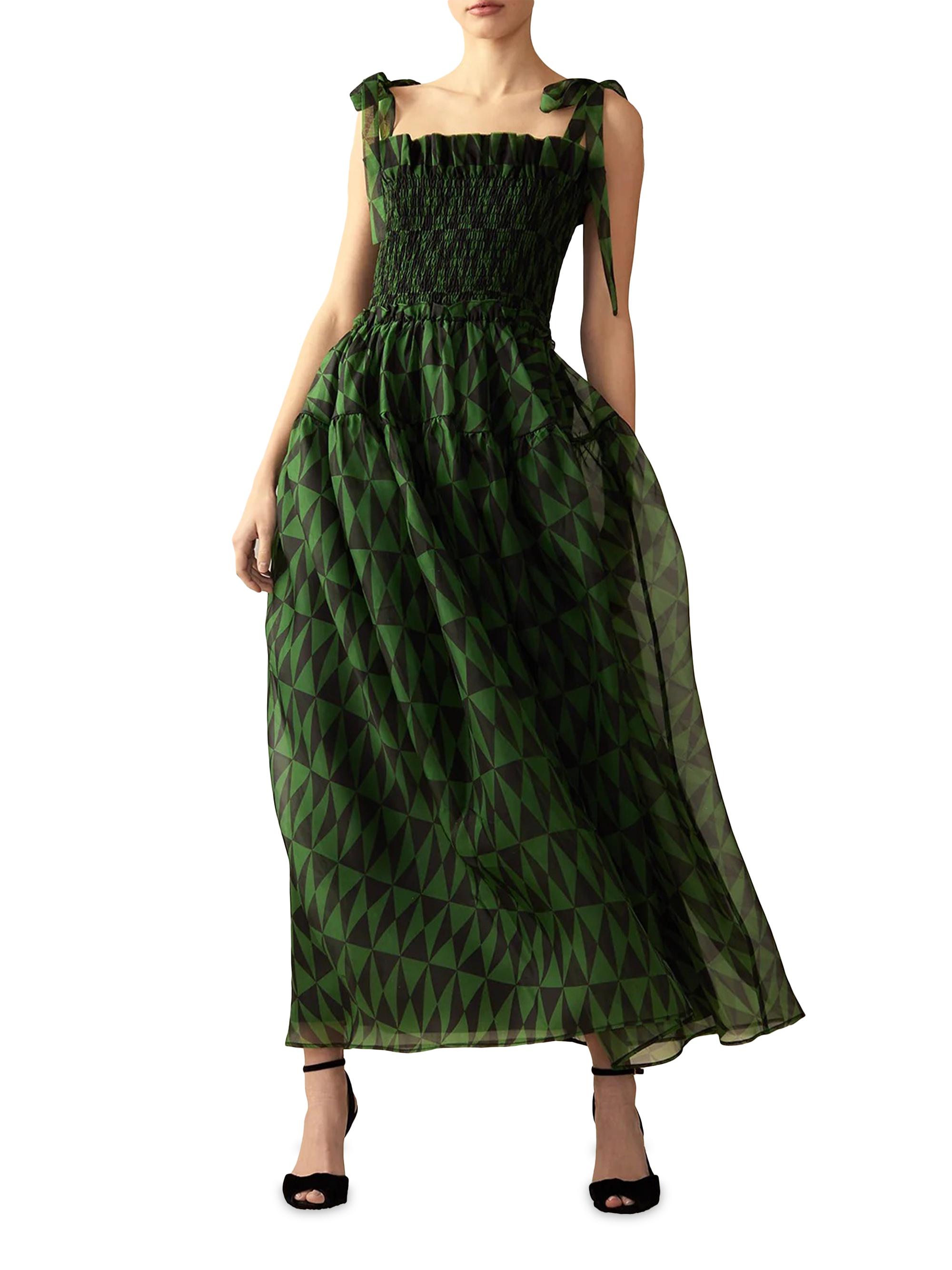 Cynthia Rowley Women's Smocked Tie-Strap Maxi Dress - Black Green