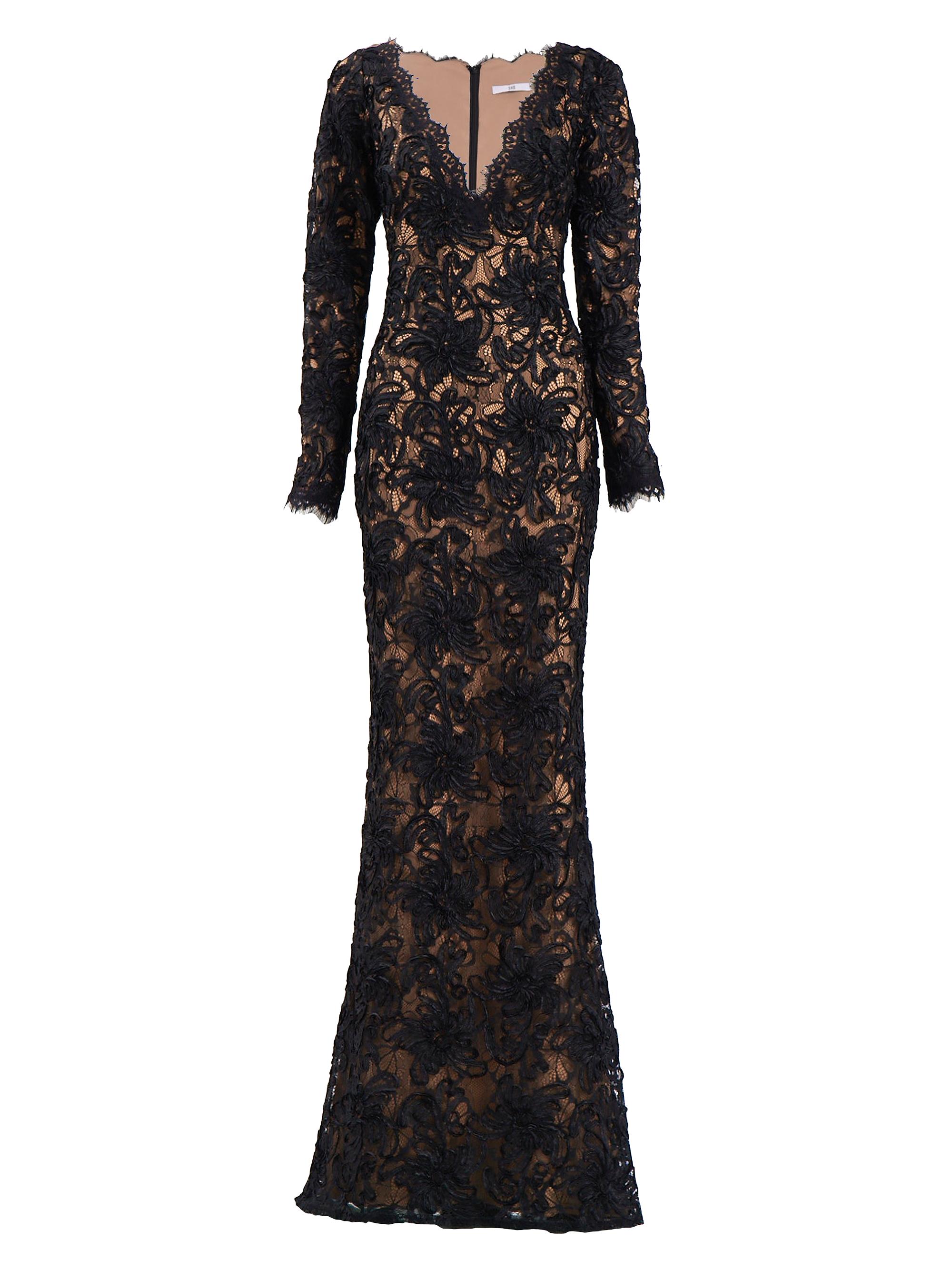 Sho by Tadashi Shoji Women's Lace V-neck Column Gown - Black Beige