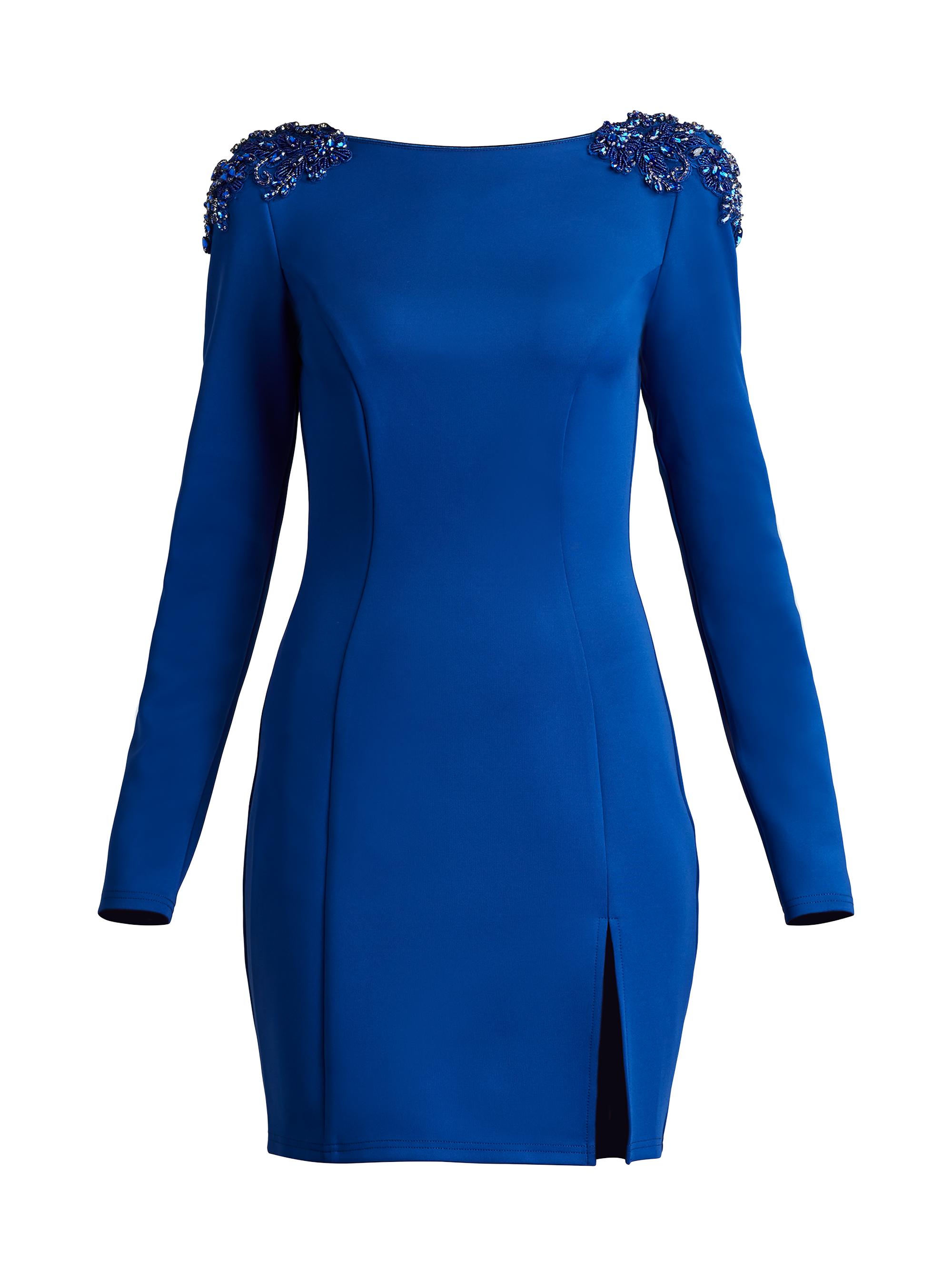 Sho by Tadashi Shoji Women's Embellished Shoulder Sheath Cocktail Dress - Neon Blue