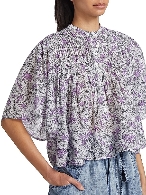 Shop Isabel Marant Étoile Destiny Reef Pintuck Crop Blouse Shop Isabel Marant Étoile Destiny Reef Pintuck Crop Blouse