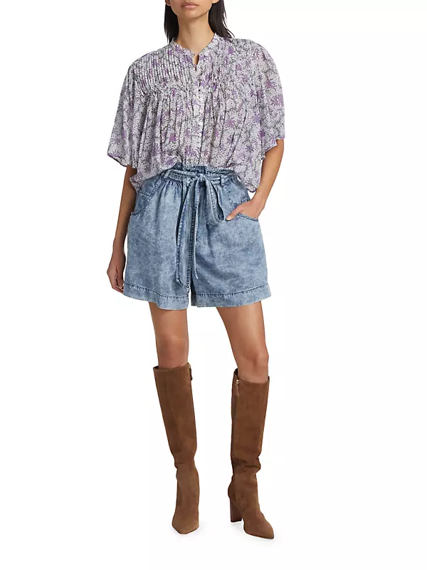 Shop Isabel Marant Étoile Destiny Reef Pintuck Crop Blouse Shop Isabel Marant Étoile Destiny Reef Pintuck Crop Blouse