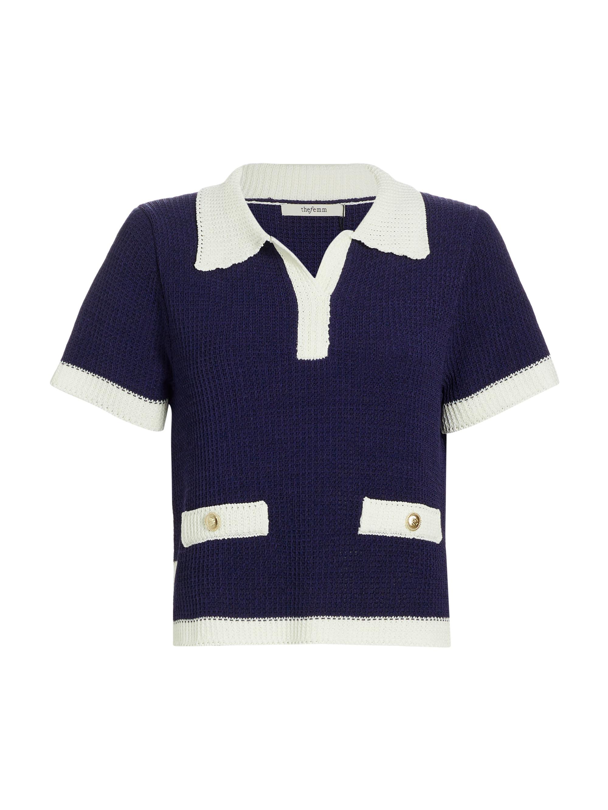 The Femm Women's Dane Boxy Knit Polo - Midnight Sky