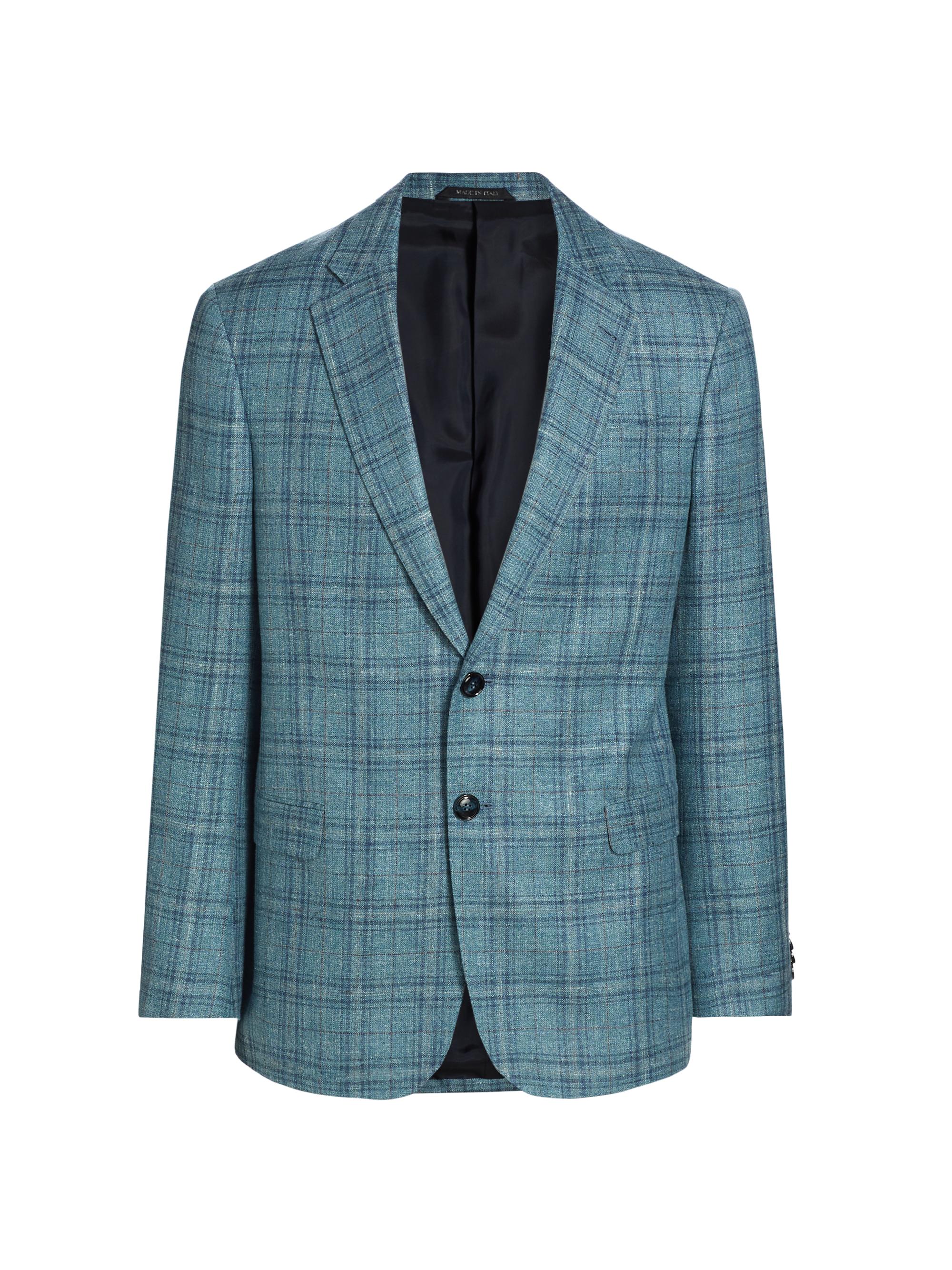 Giorgio Armani Men's Plaid Silk-Blend Two-Button Blazer - Blue