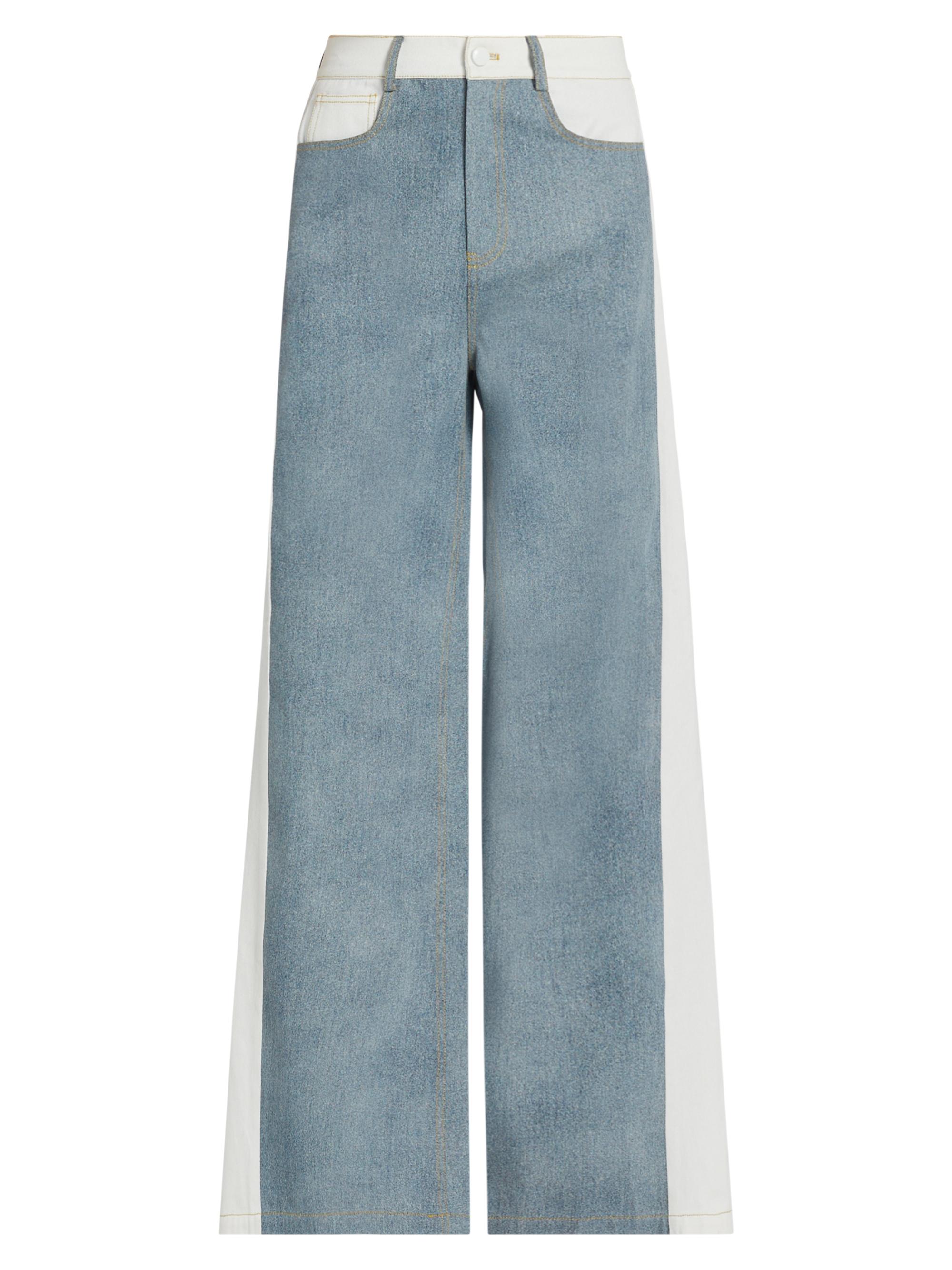 The Femm Women's Perrie Colorblocked Flared Jeans - White Blue Denim
