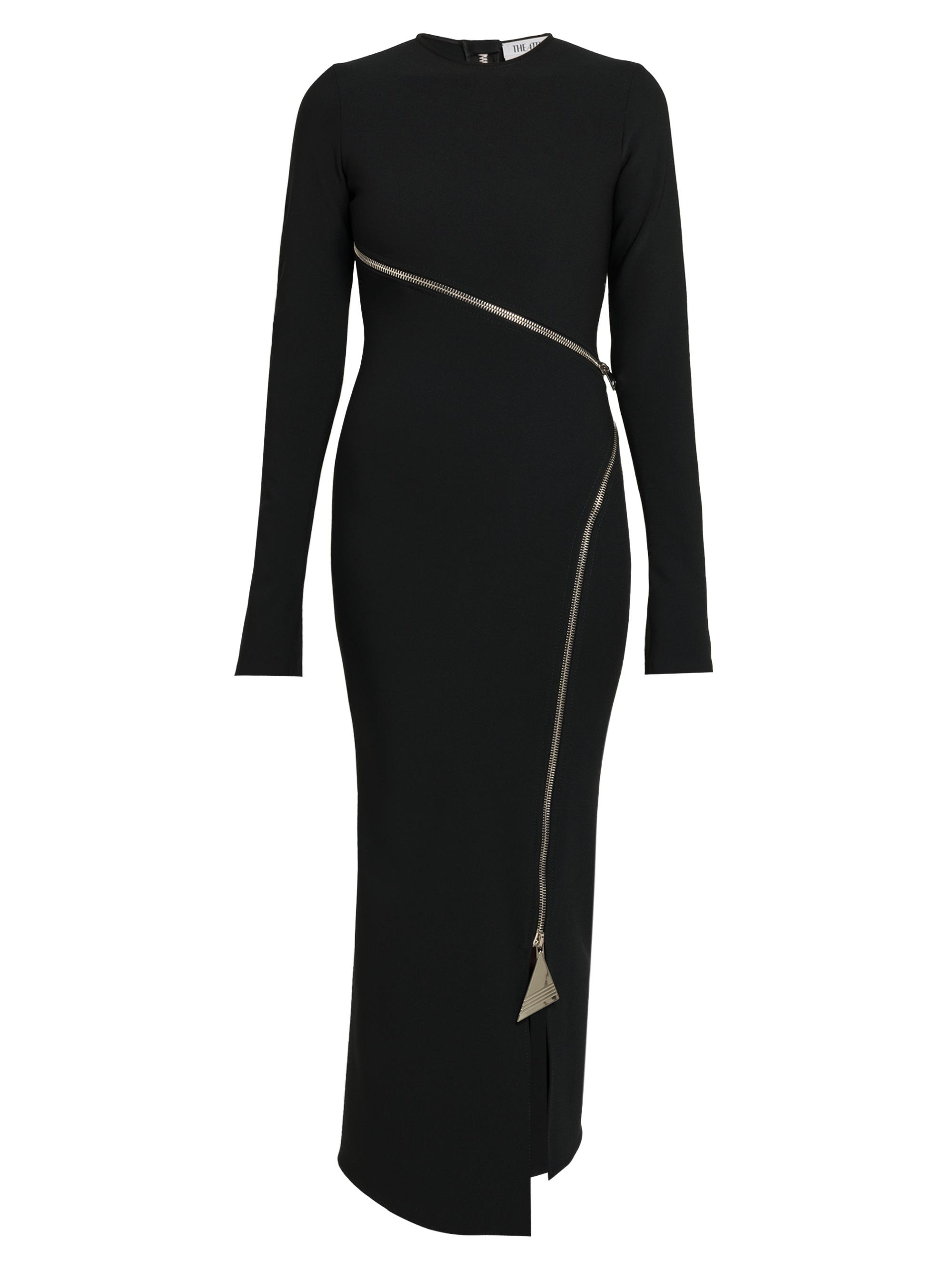 The Attico Women's Crepe Wraparound Zip Midi-Dress - Black