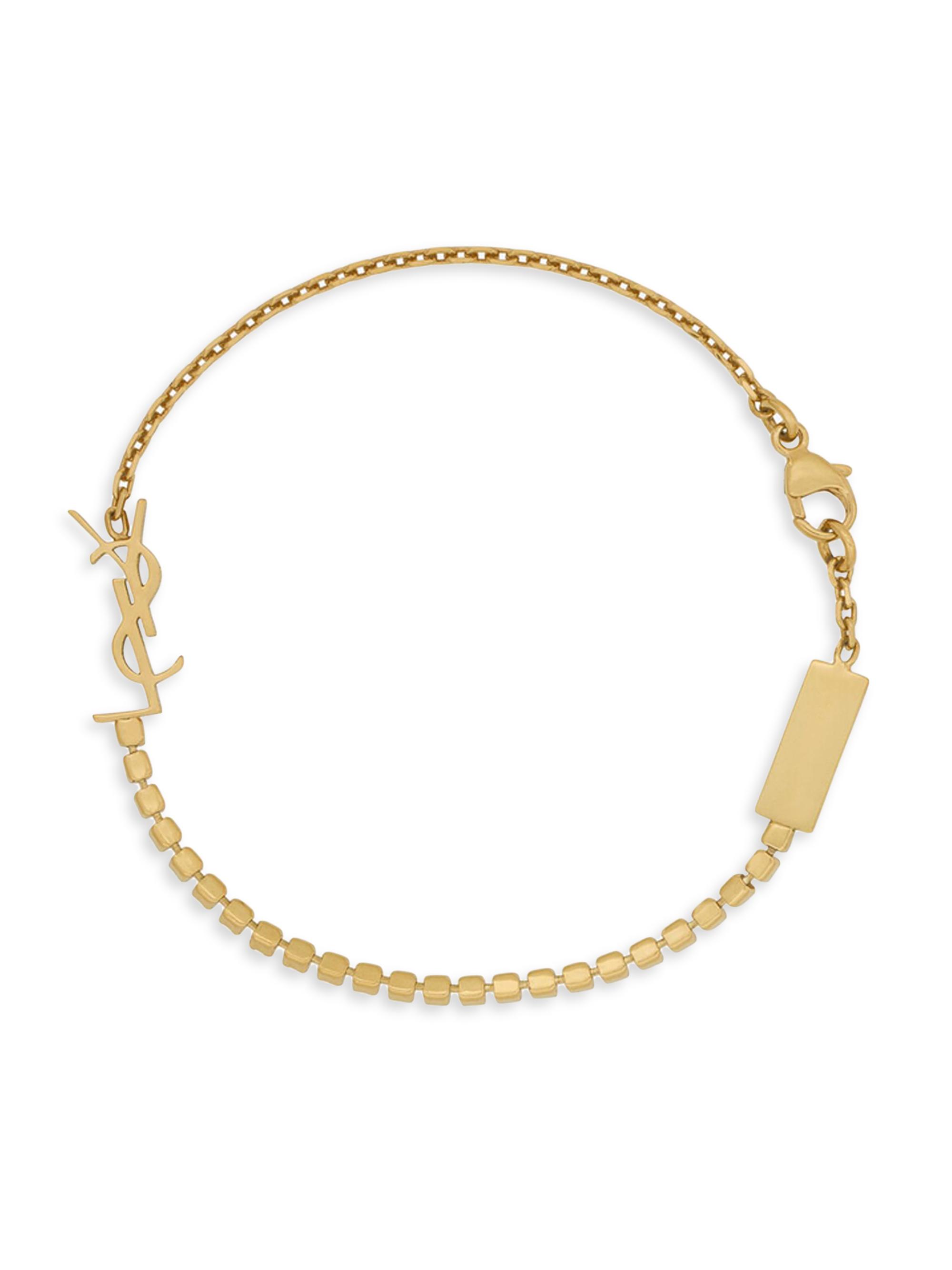 Saint Laurent Cassandre Charm Bracelet in Metal and Rhinestone