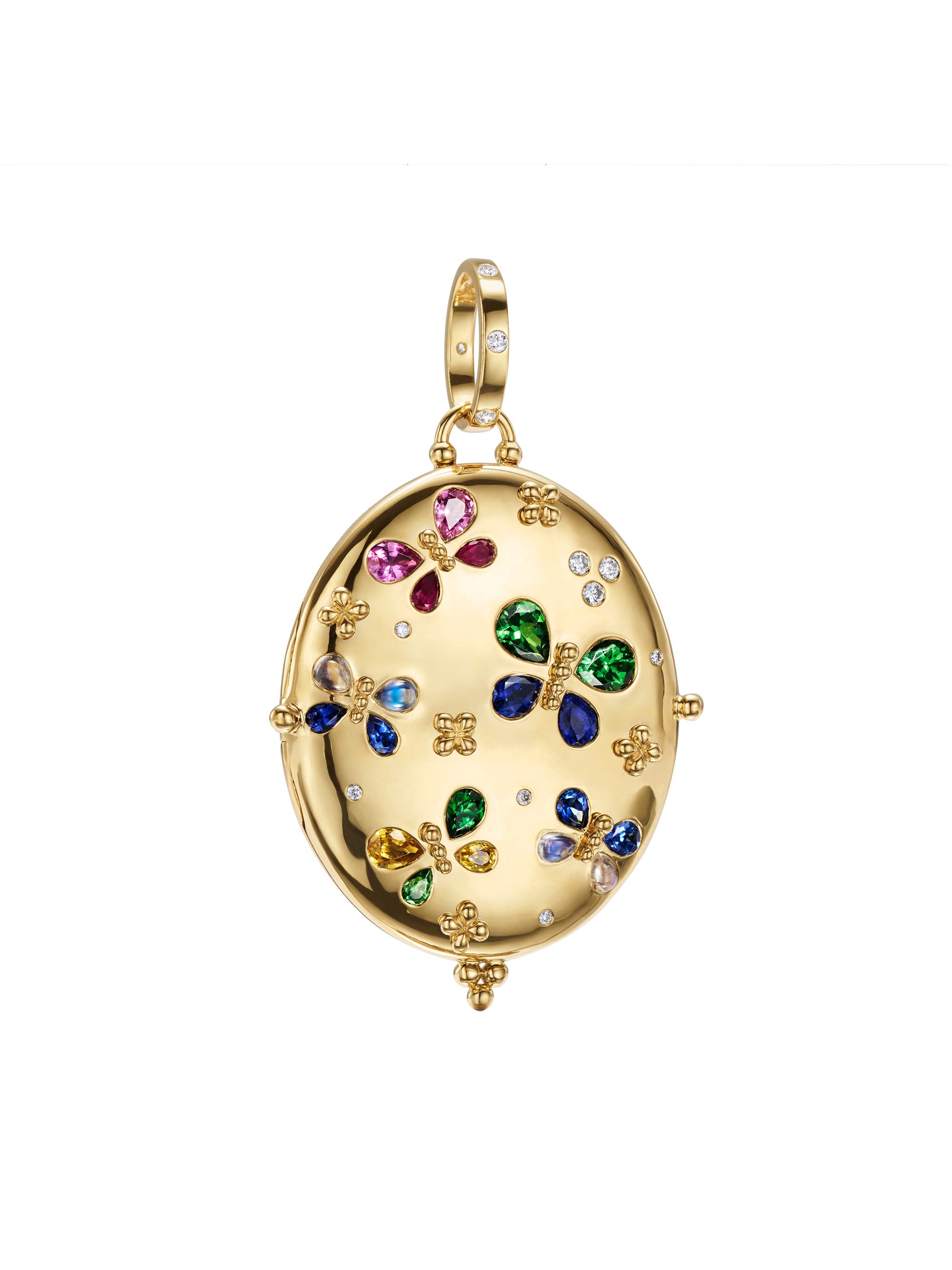 Temple St. Clair Women's FJ Flora 18K Yellow Gold, 0.21 TCW Diamond & Multi-Gemstone Butterfly Locket Pendant - Yellow Gold