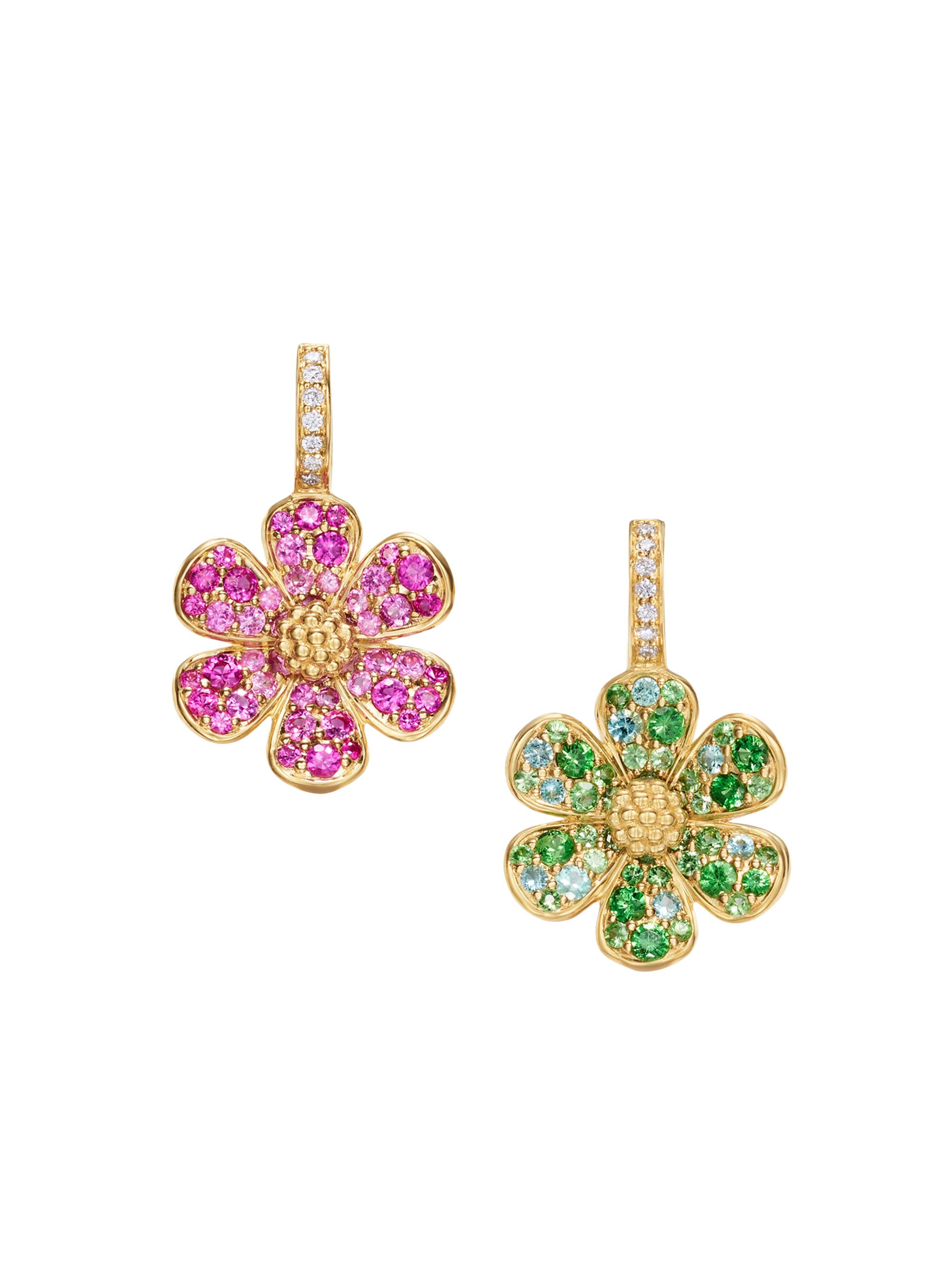 Temple St. Clair Women's 18K Yellow Gold & Multi-Gemstone Mismatched Flower Drop Earrings - Yellow Gold