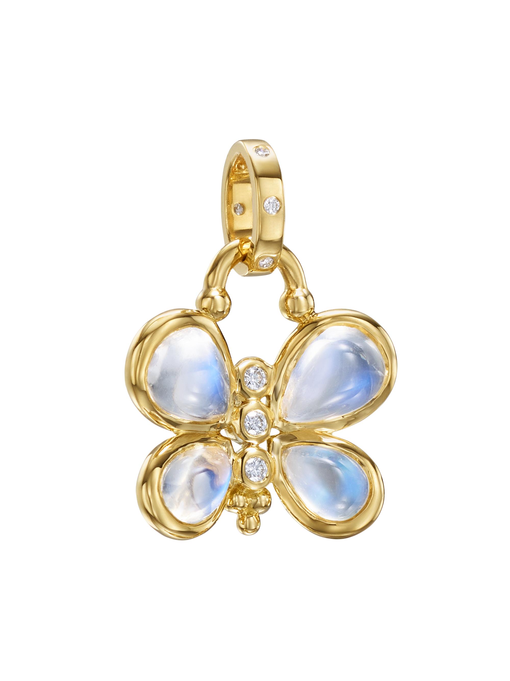 Temple St. Clair Women's FJ Luna Butterfly 18K Yellow Gold, Blue Moonstone & 0.08 TCW Diamond Pendant - Yellow Gold