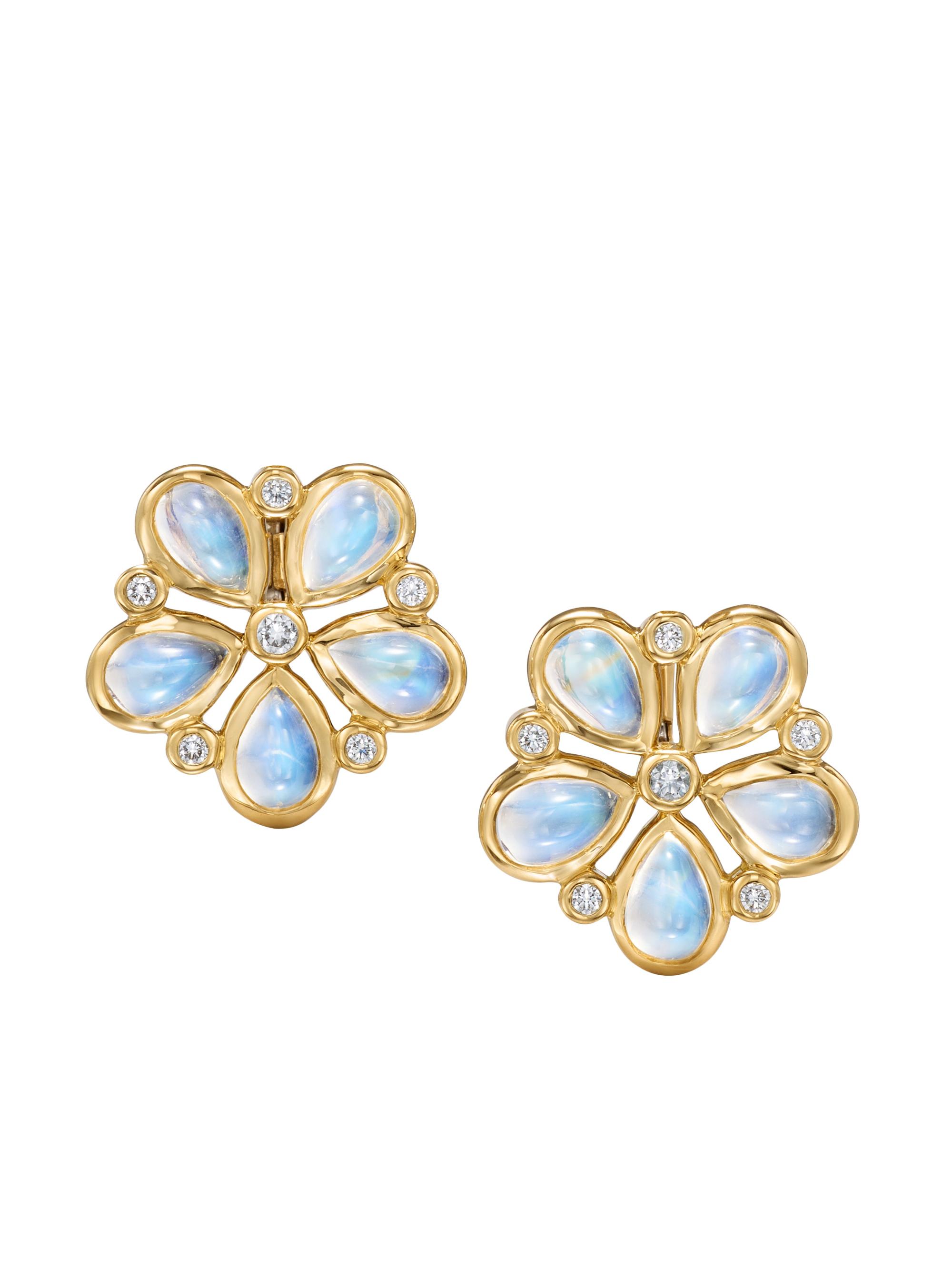 Temple St. Clair Women's Florence86 Luna Flower 18K Yellow Gold, Blue Moonstone & 0.13 TCW Diamond Drop Earrings - Yellow Gold