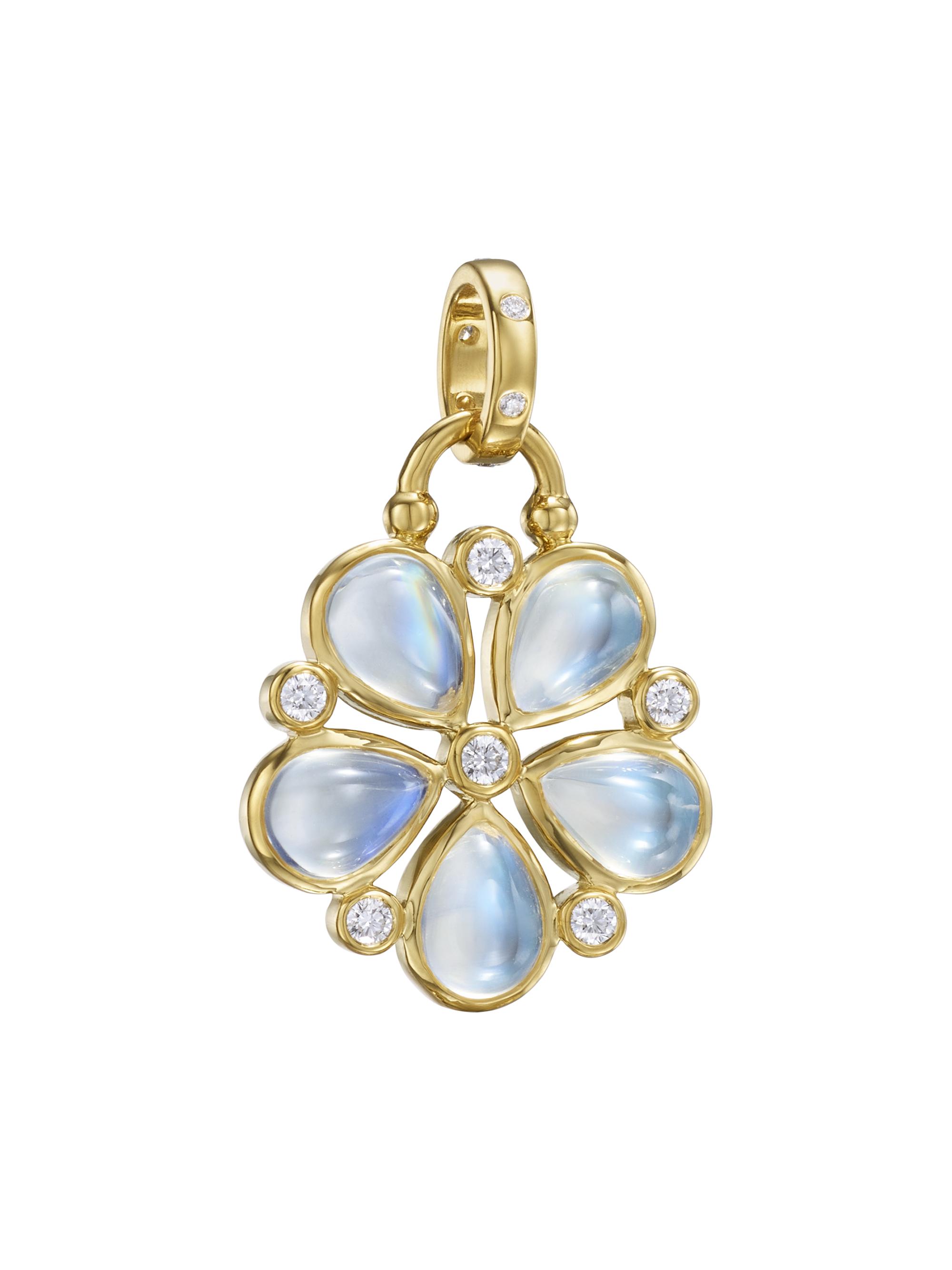 Temple St. Clair Women's Florence86 FJ Luna 18K Yellow Gold, Blue Moonstone & 0.2 TCW Diamond Flower Pendant - Yellow Gold