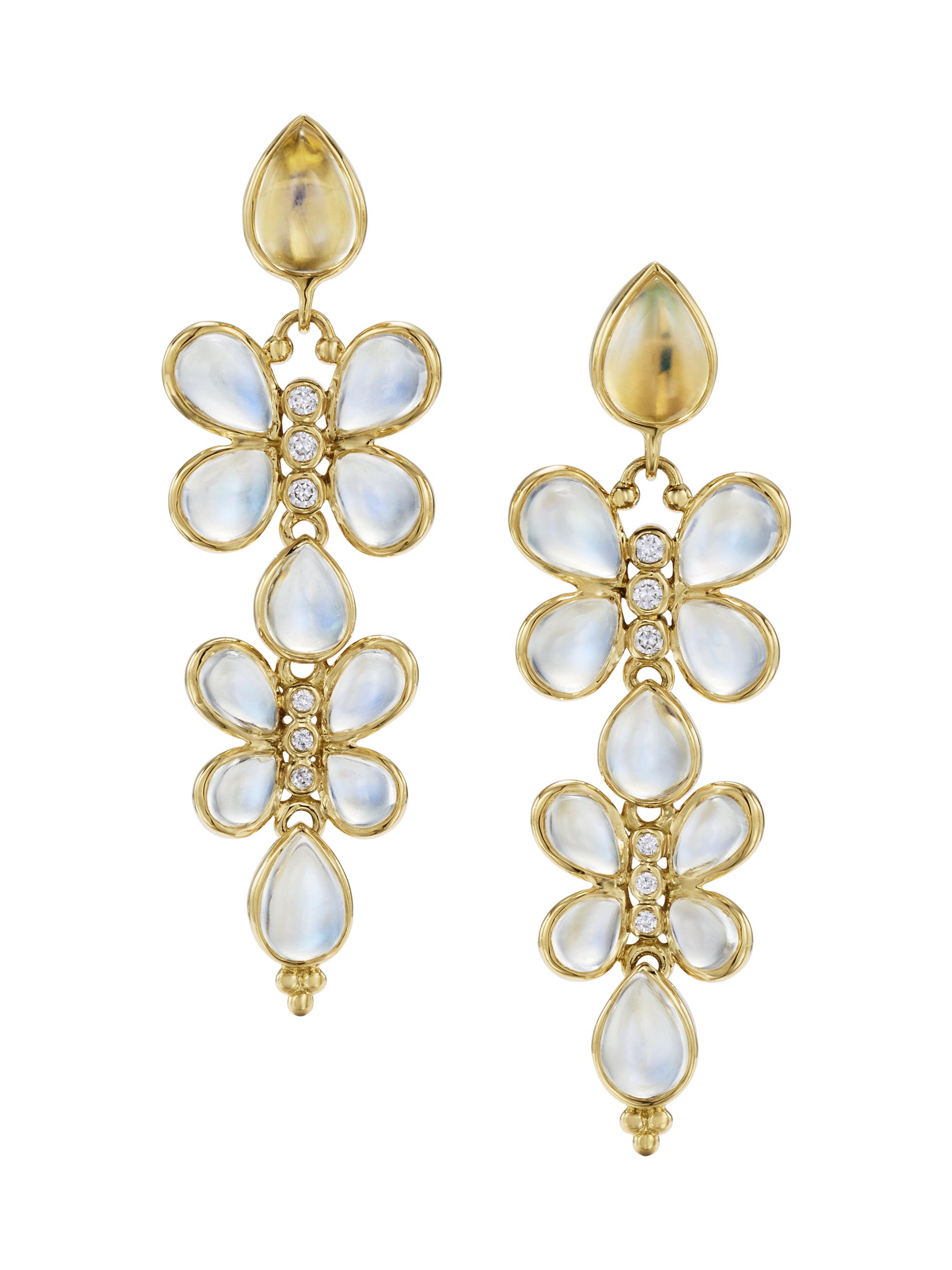 Temple St. Clair Women's Florence86 FJ Luna Flutter 18K Yellow Gold, Blue Moonstone & 0.13 TCW Diamond Drop Earrings - Yellow Gold