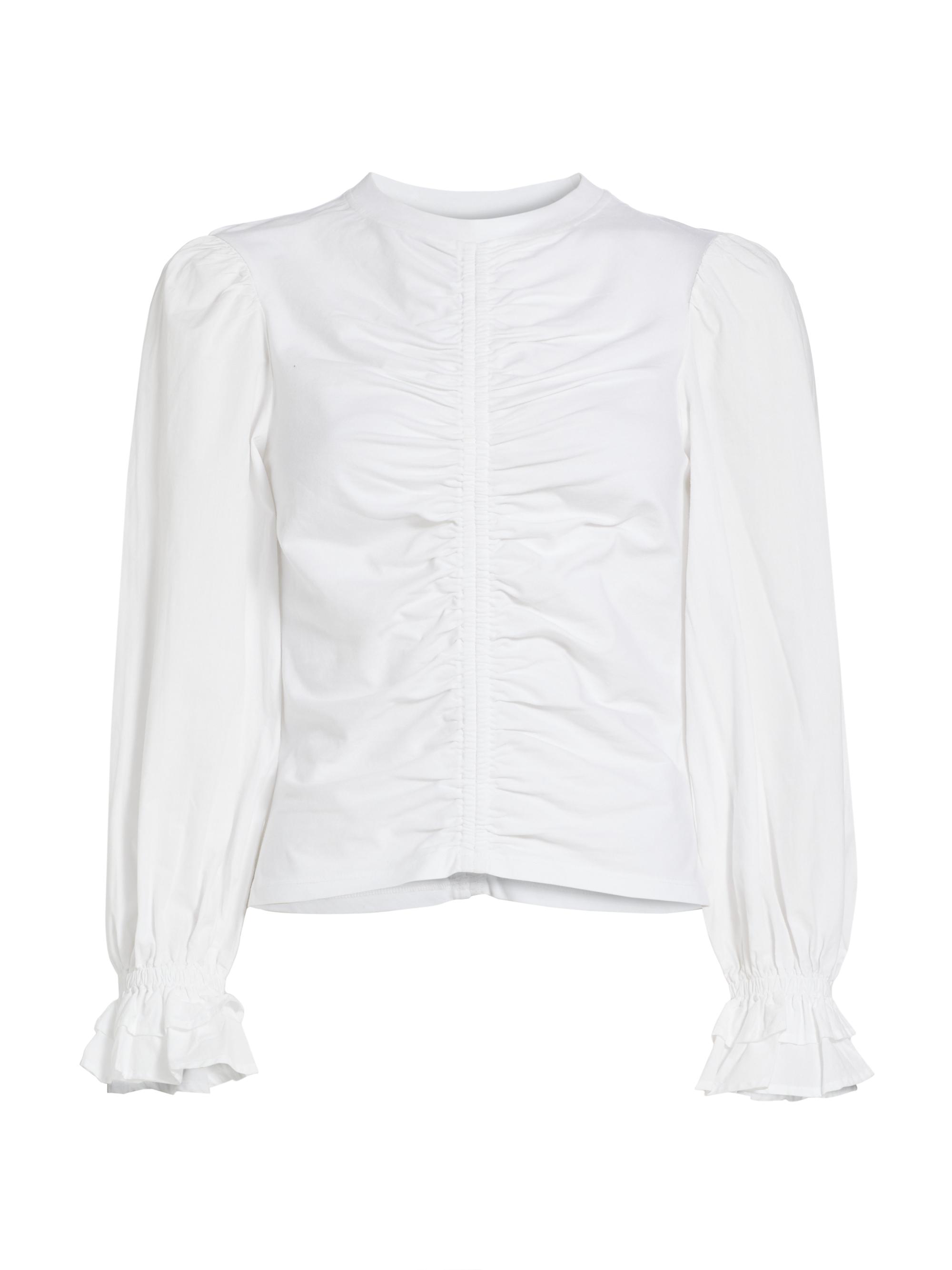 CINQ A SEPT Women's Mahnaz Ruched Cotton-Blend Top - White