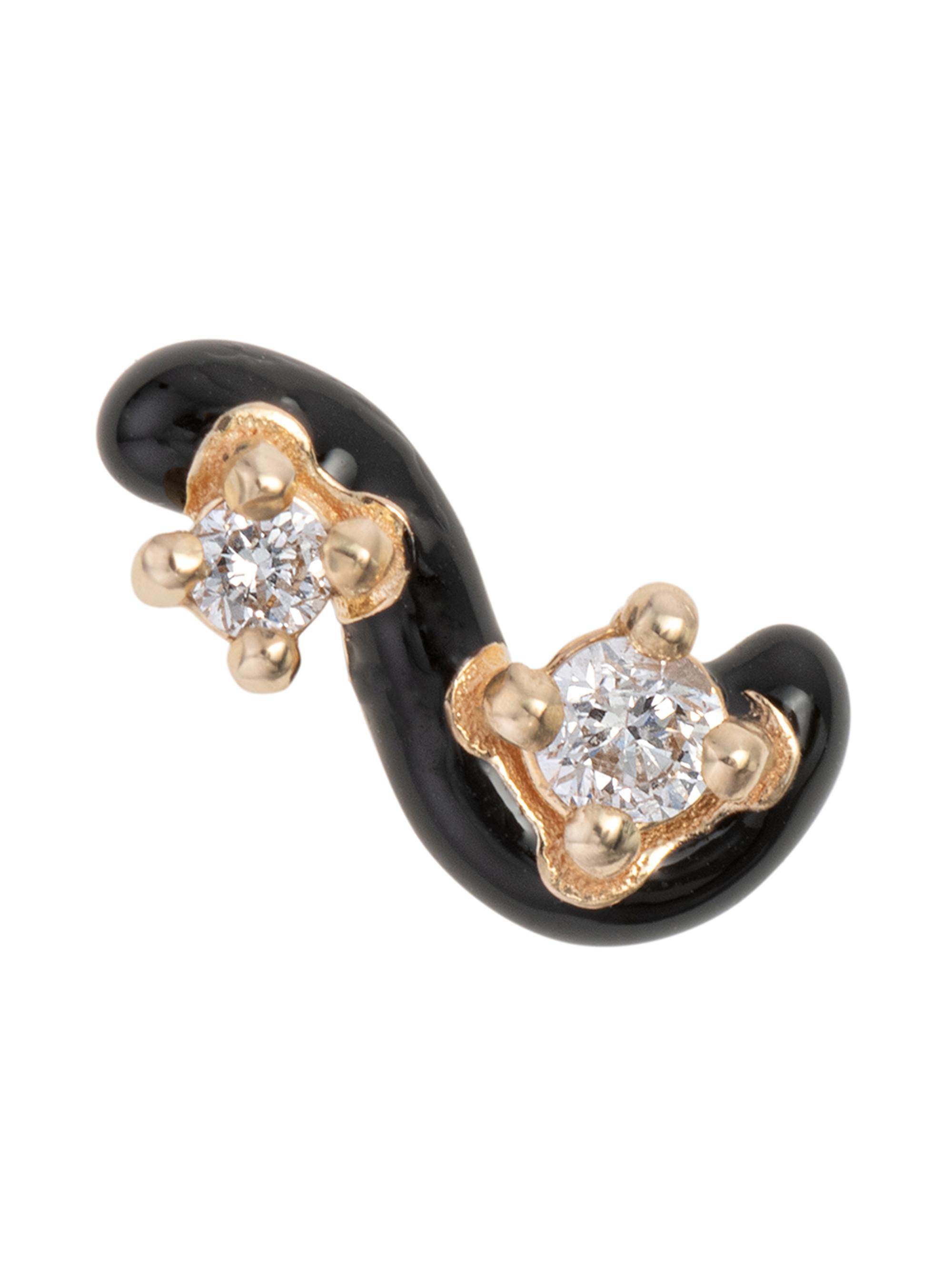 Bea Bongiasca Women's Loop Goldtone, Enamel & 0.05 TCW Diamond Single Mini Stud Earring - Black
