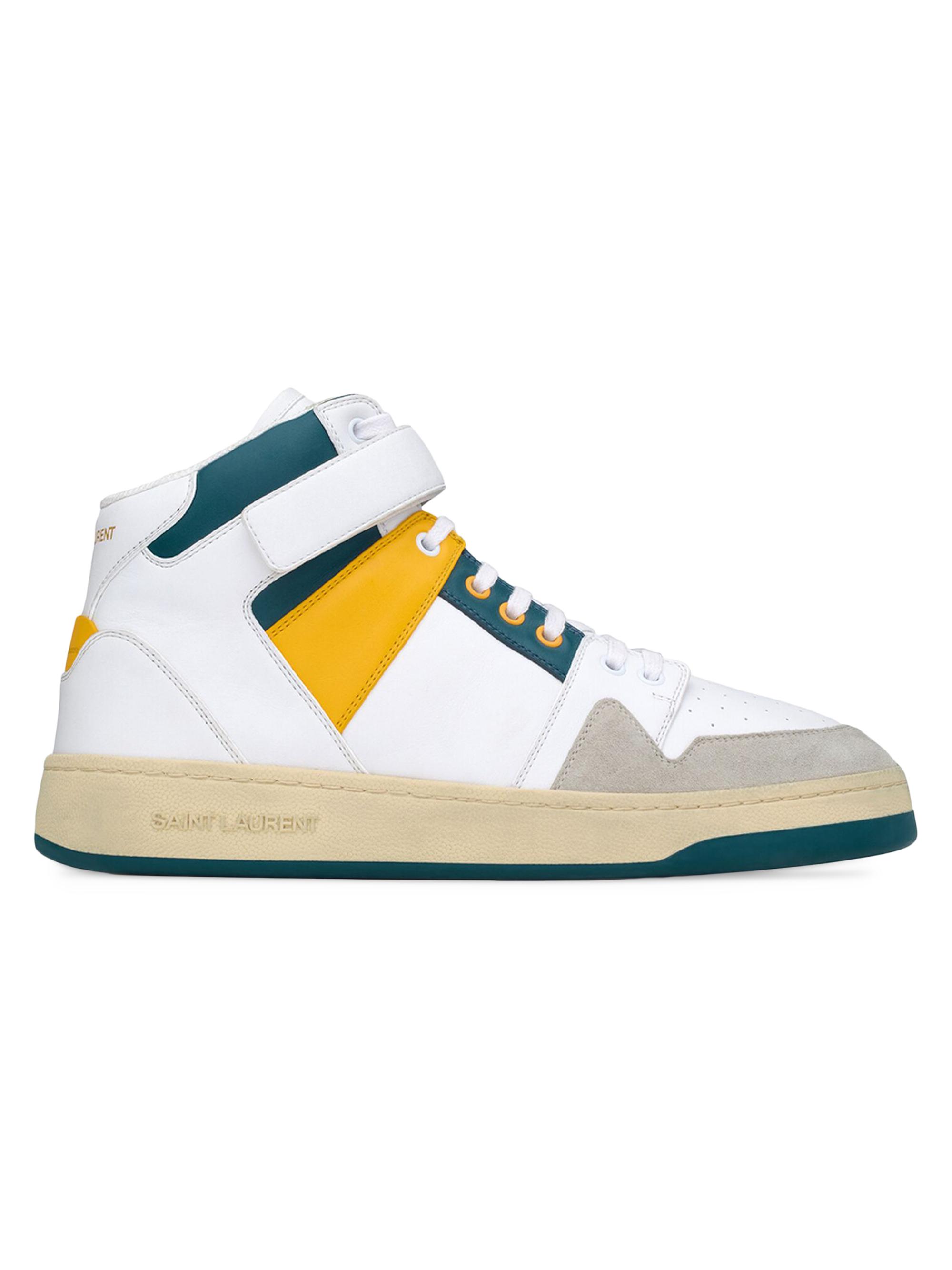 Saint Laurent Men's Lax Mid Top Sneakers in Smooth Leather and Suede - Yellow Ottanium