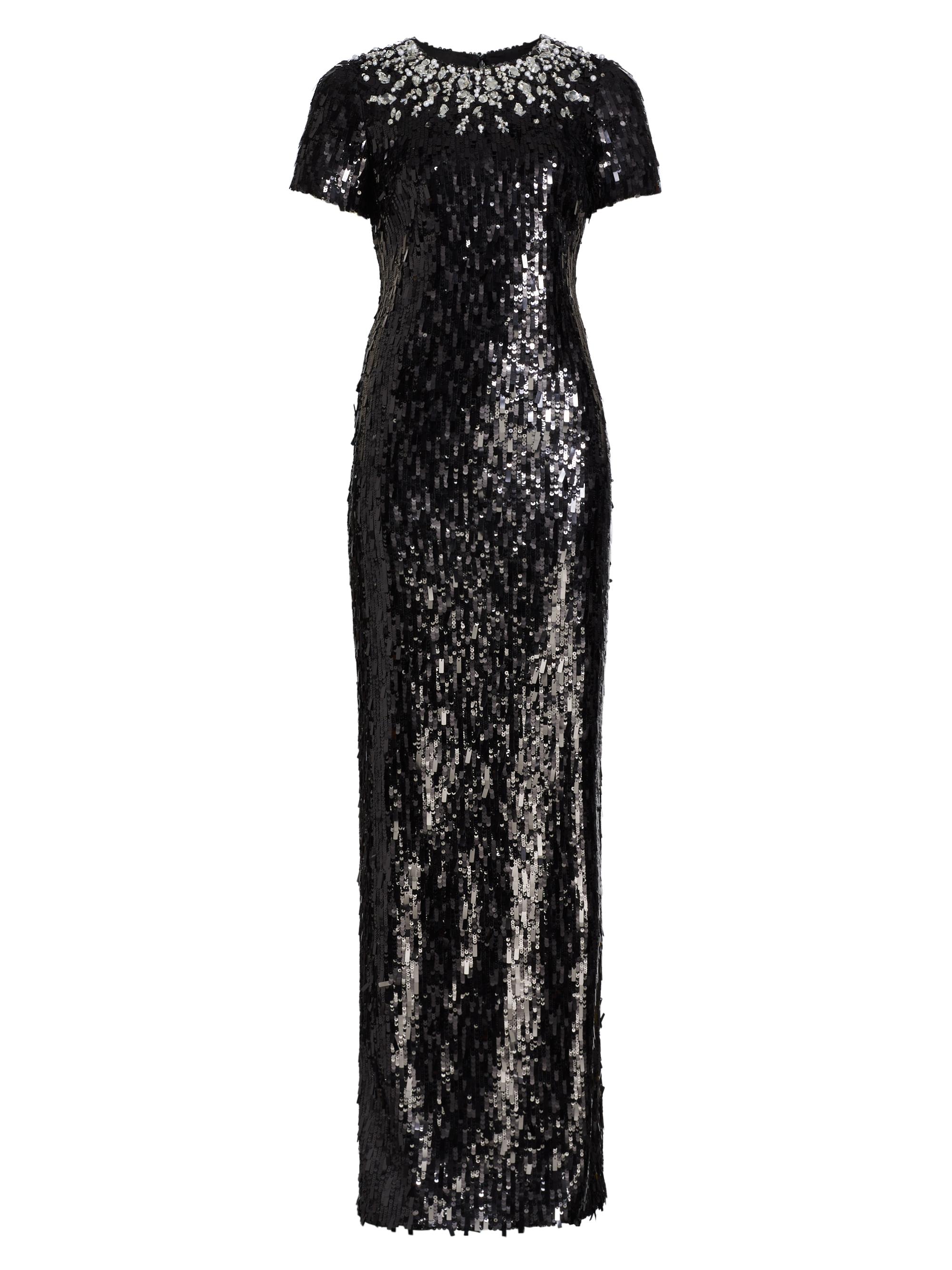 Pamella Roland Women's Embellished Neckline Sequined Gown - Black Silver