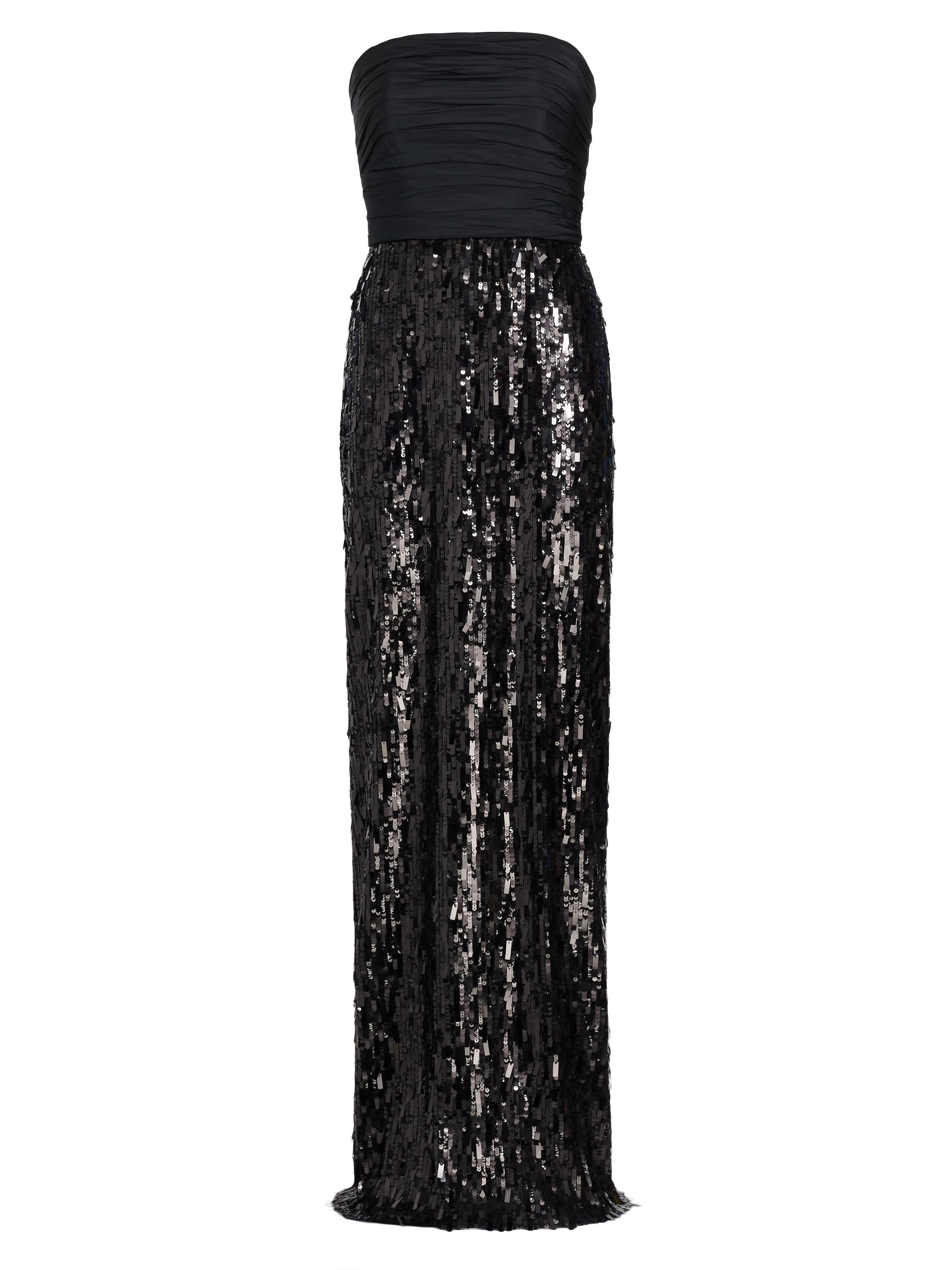 Strapless Ruched Sequin Gown