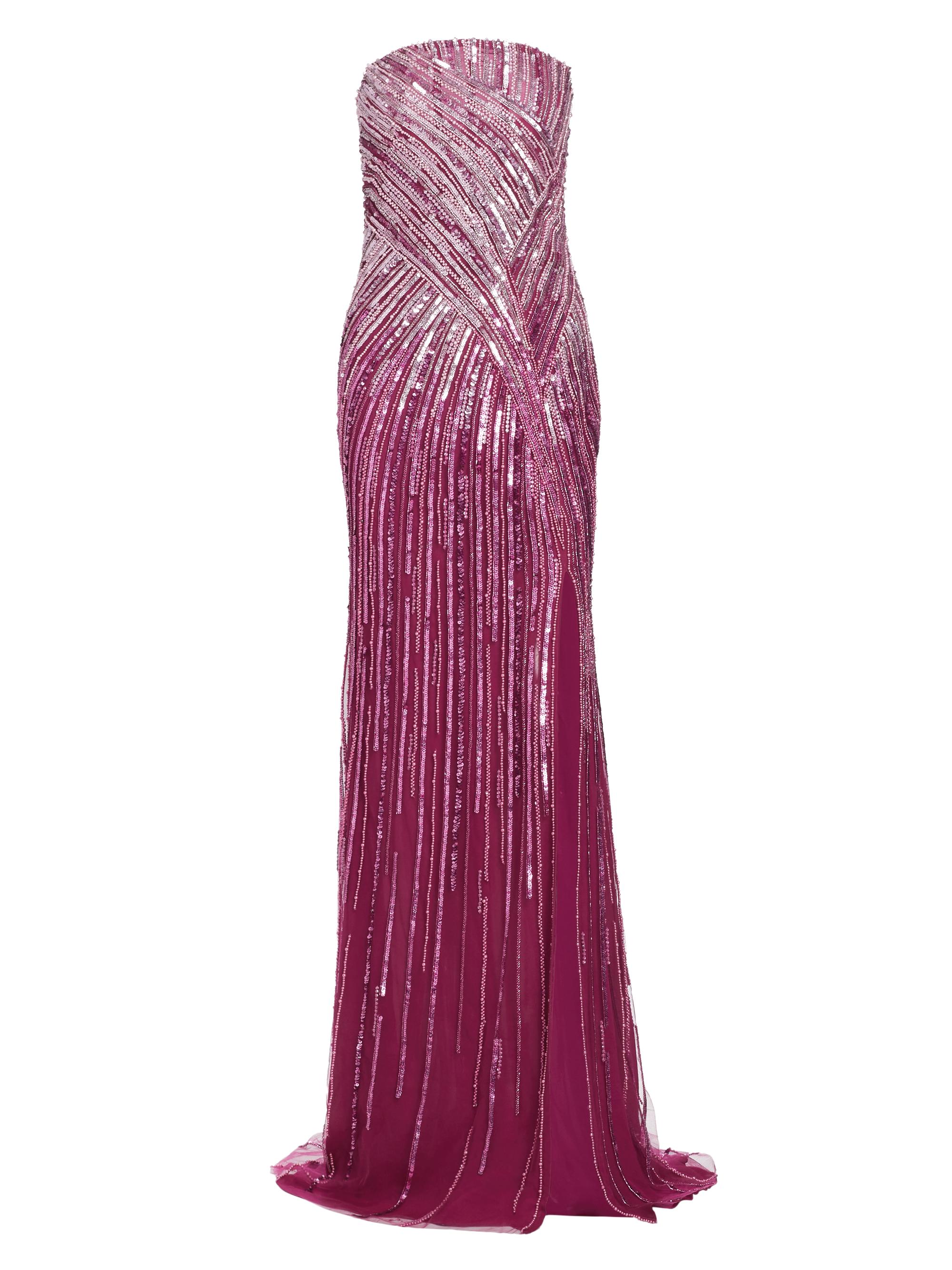 Pamella Roland Women's Strapless Sequined Tulle Gown - Raspberry Ombre Swirl