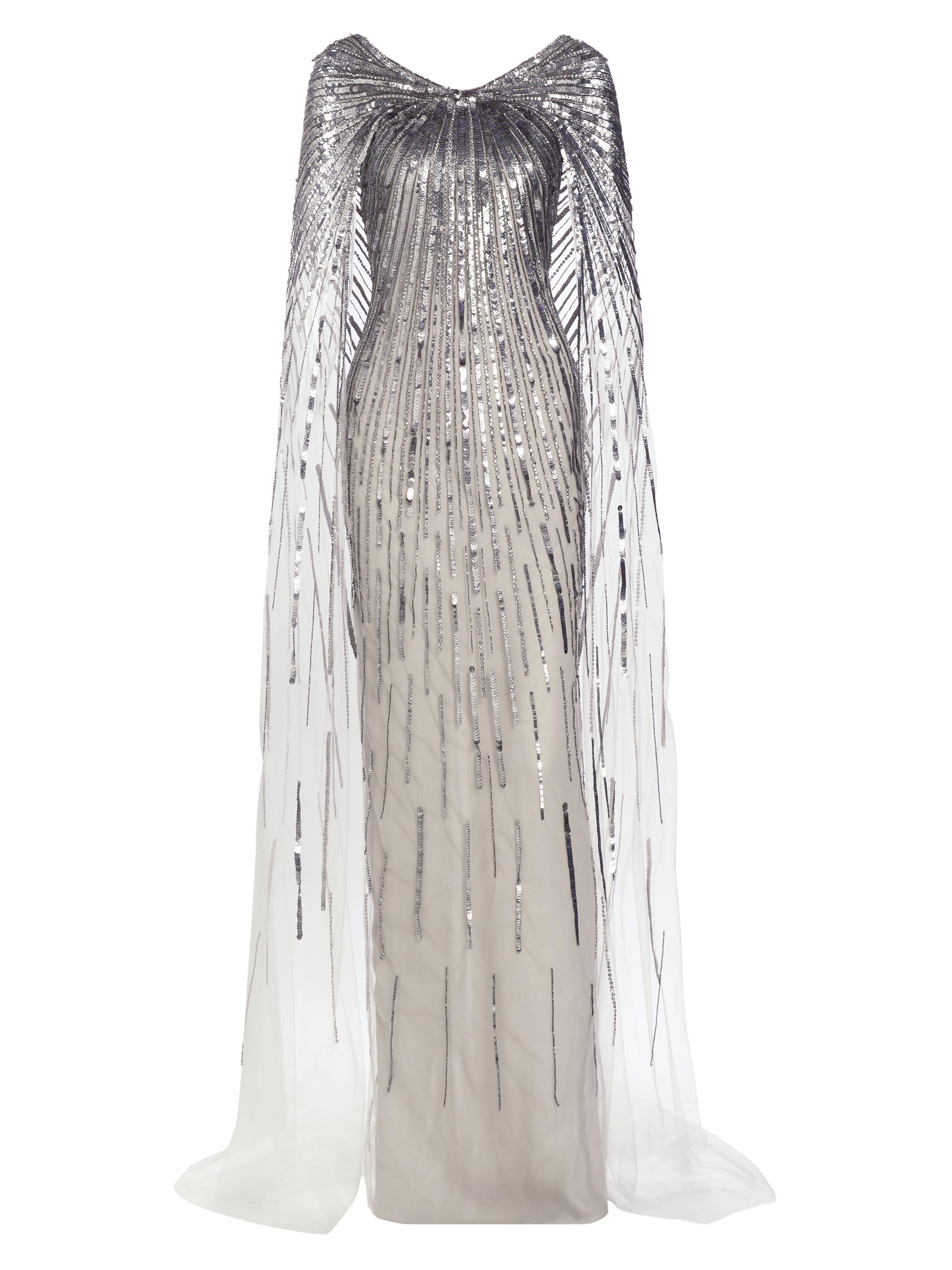 Pamella Roland Women's Sequin-Embroidered Cape Gown - Silver