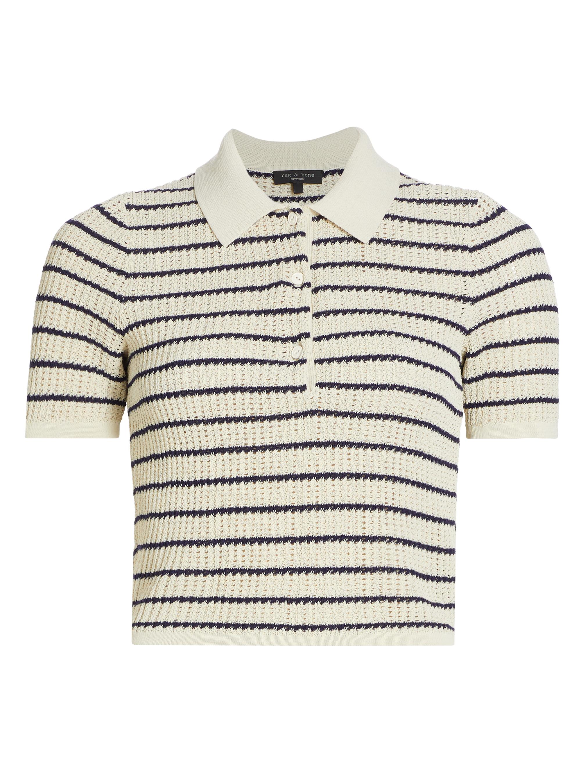 rag & bone Women's Viola Stripe Crop Polo Shirt - Turtle Dove Multi
