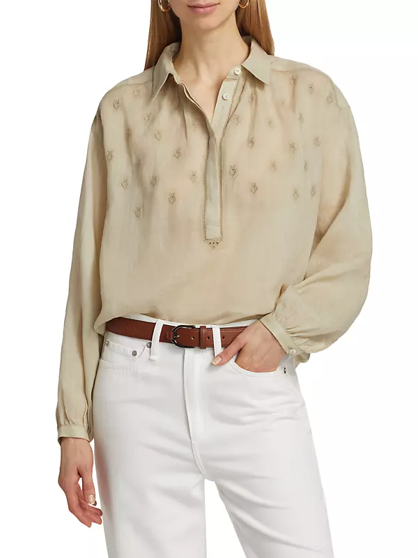 Shop rag & bone Robin Embroidered Button-Front Blouse | Saks Fifth 