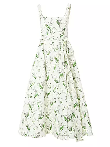 Floral Tie-Waist A-Line Midi-Dress
