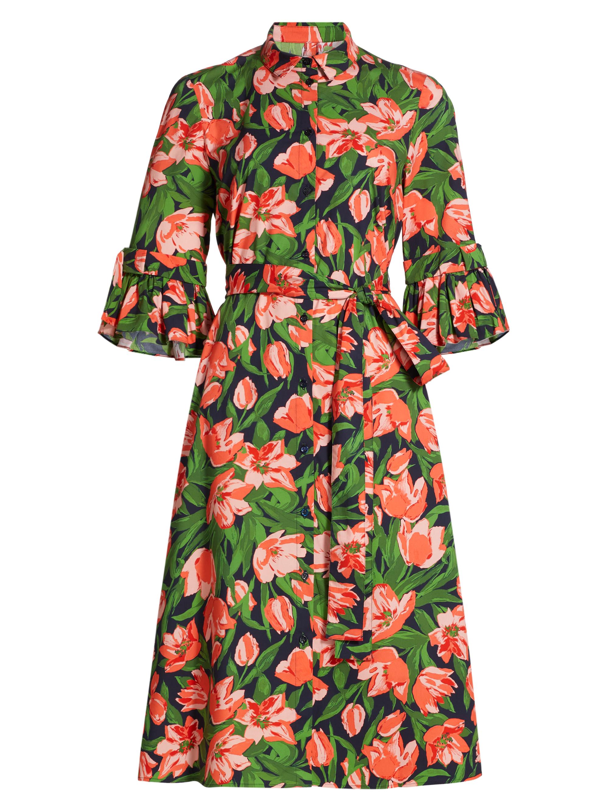 Carolina Herrera Women's Tulip Stretch Cotton Bow-Sleeve Shirtdress - Midnight Multi