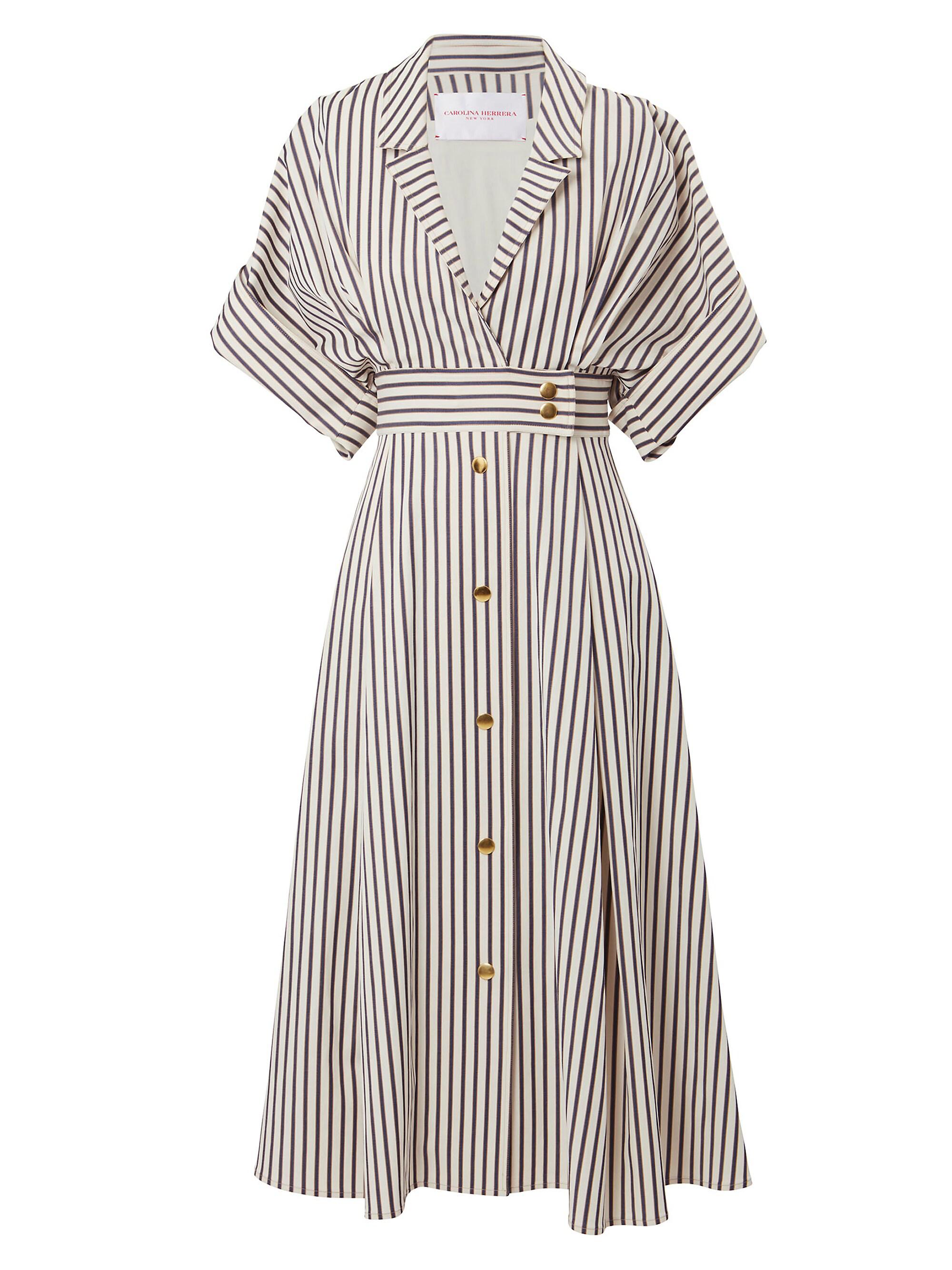 Carolina Herrera Women's Striped Cotton-Blend Short-Sleeve Shirtdress - Ecru Multi
