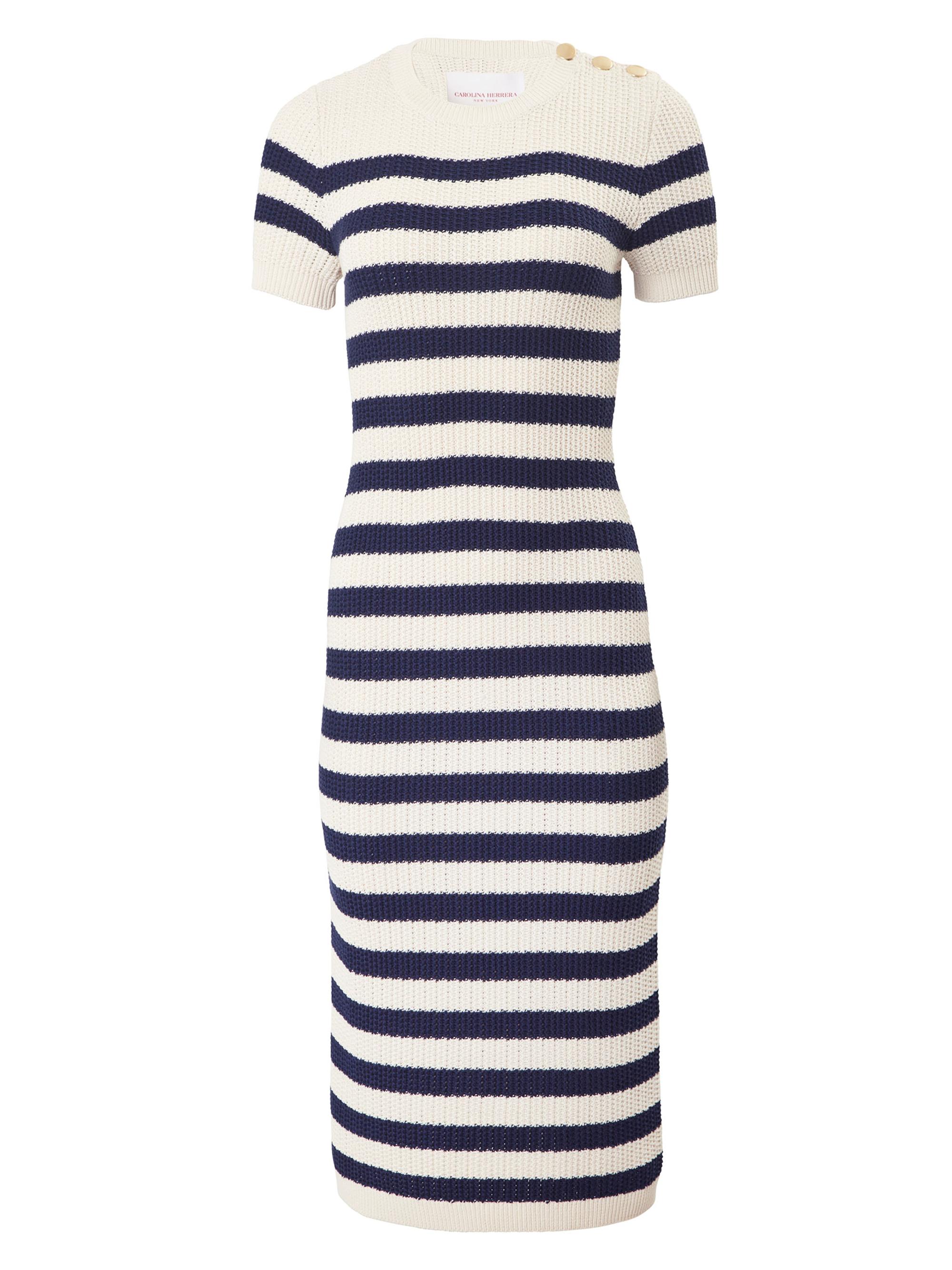 Carolina Herrera Women's Silk-Cotton Striped Knit Midi-Dress - White Multi
