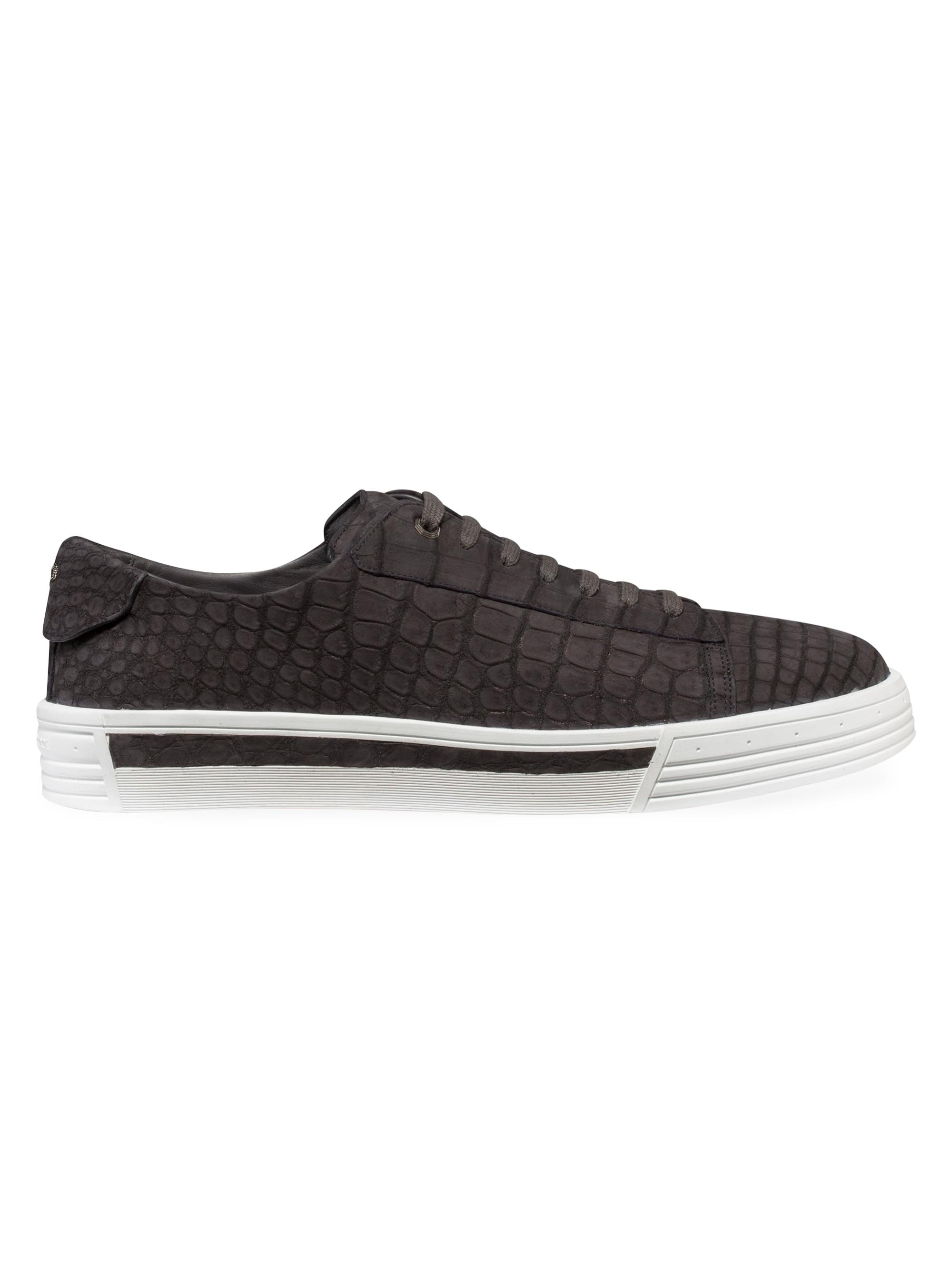 Stefano Ricci Men's Nubuck Crocodile Sneakers - Dark Grey