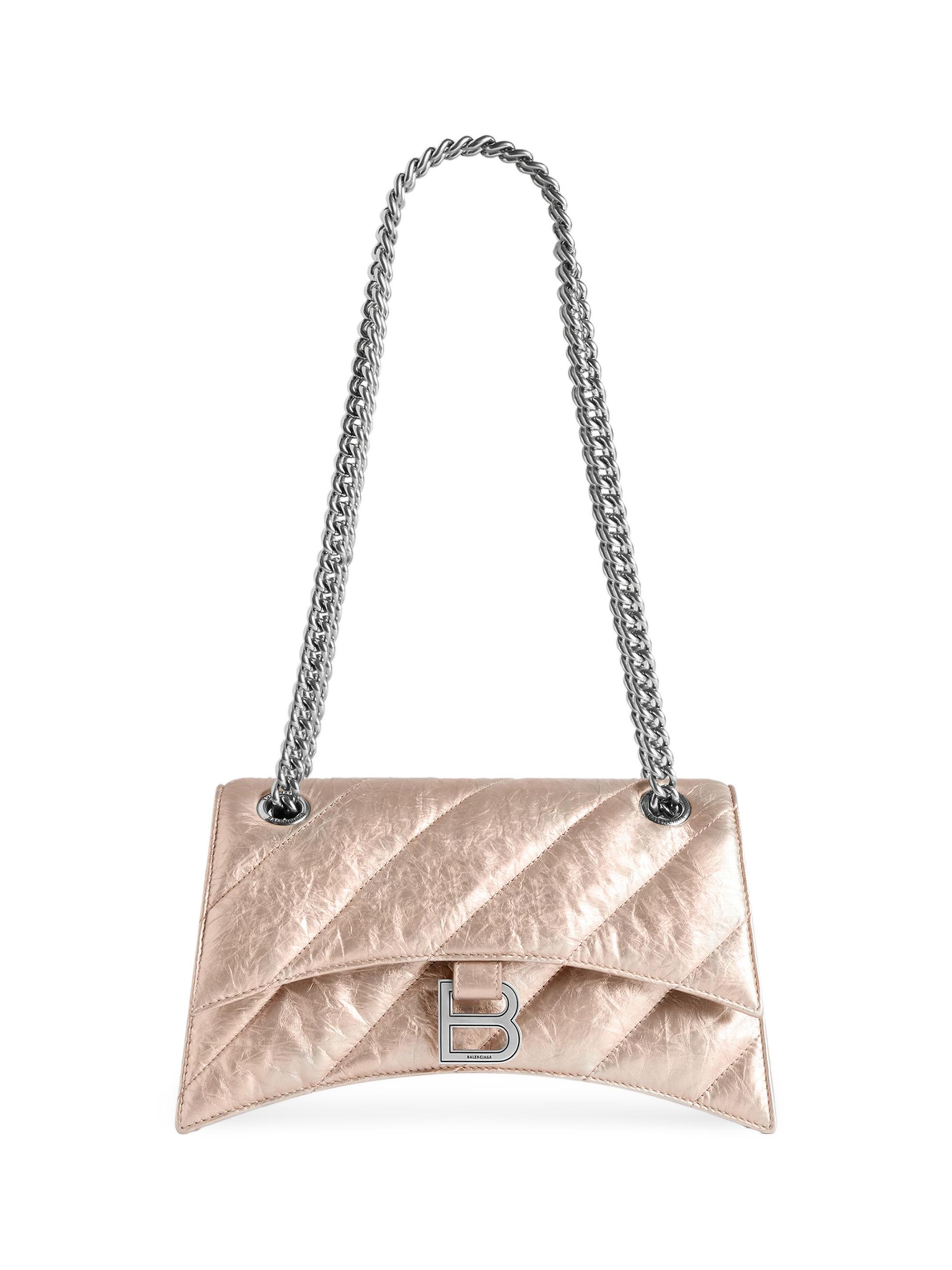 Balenciaga Women's Crush  Chain Bag Metallized Quilted - Rose Gold
