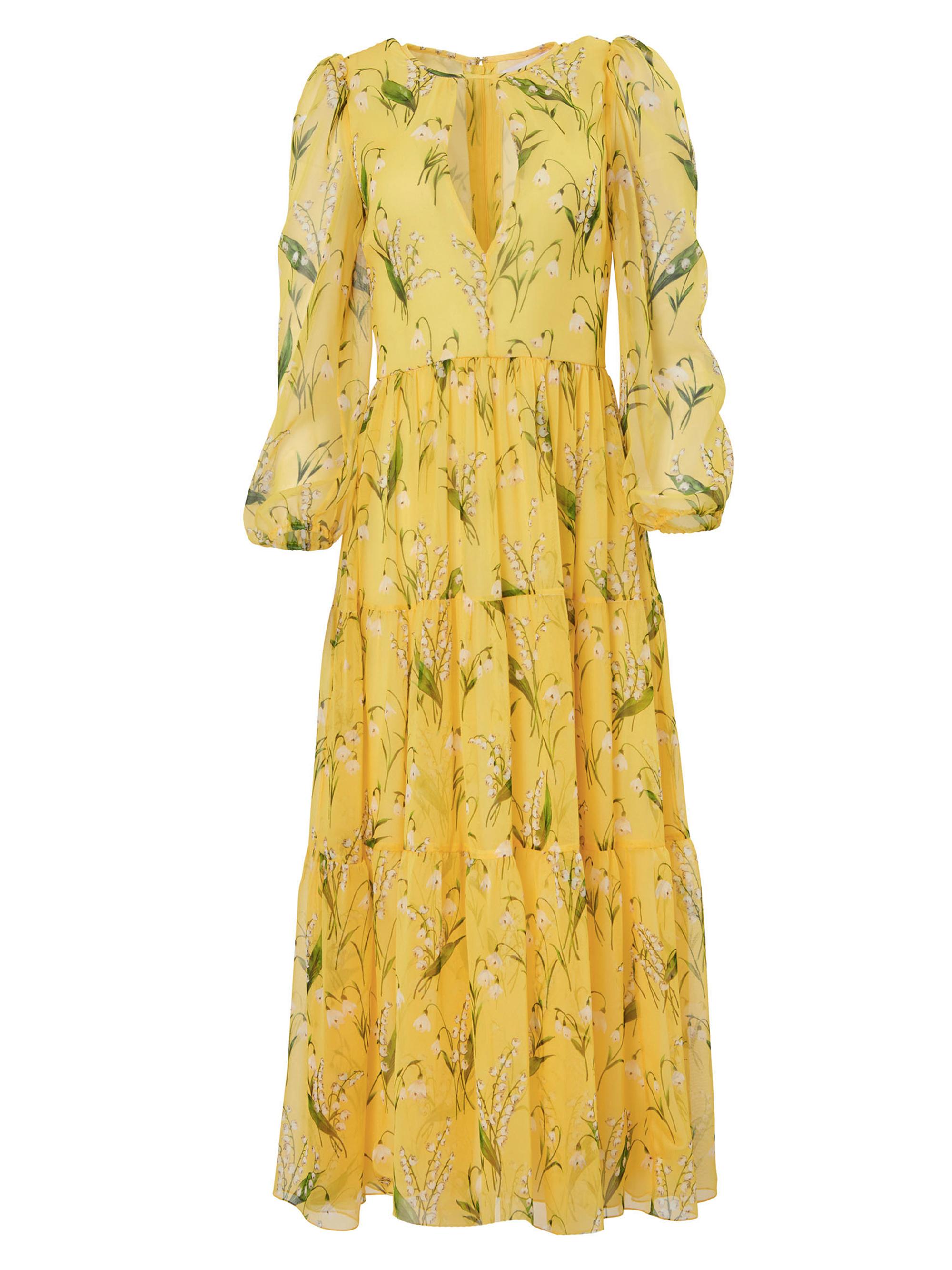 Carolina Herrera Women's Silk Floral Keyhole Midi-Dress - Sunshine Yellow Multi