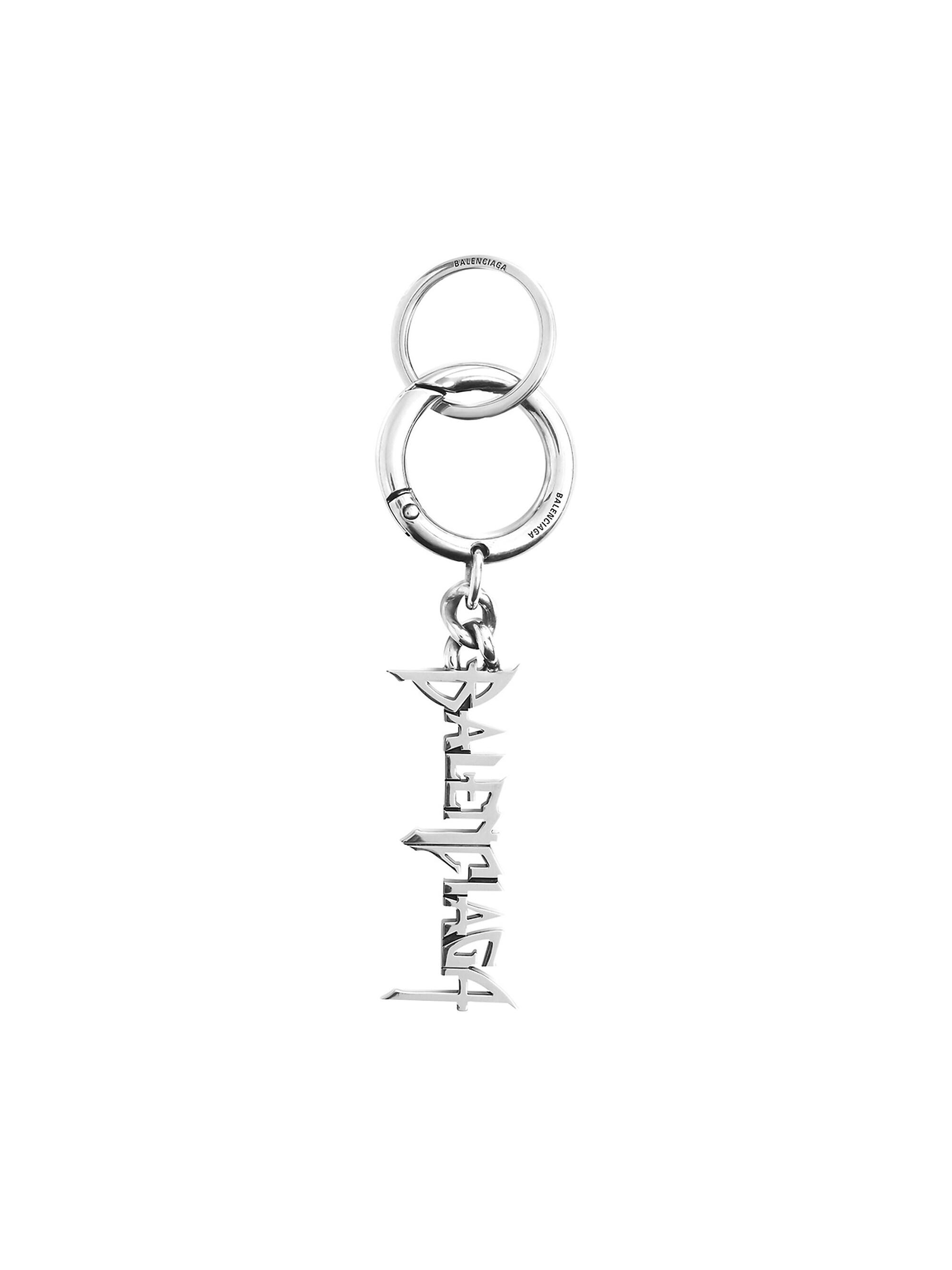 Balenciaga Men's Typo Metal Keychain - Silver