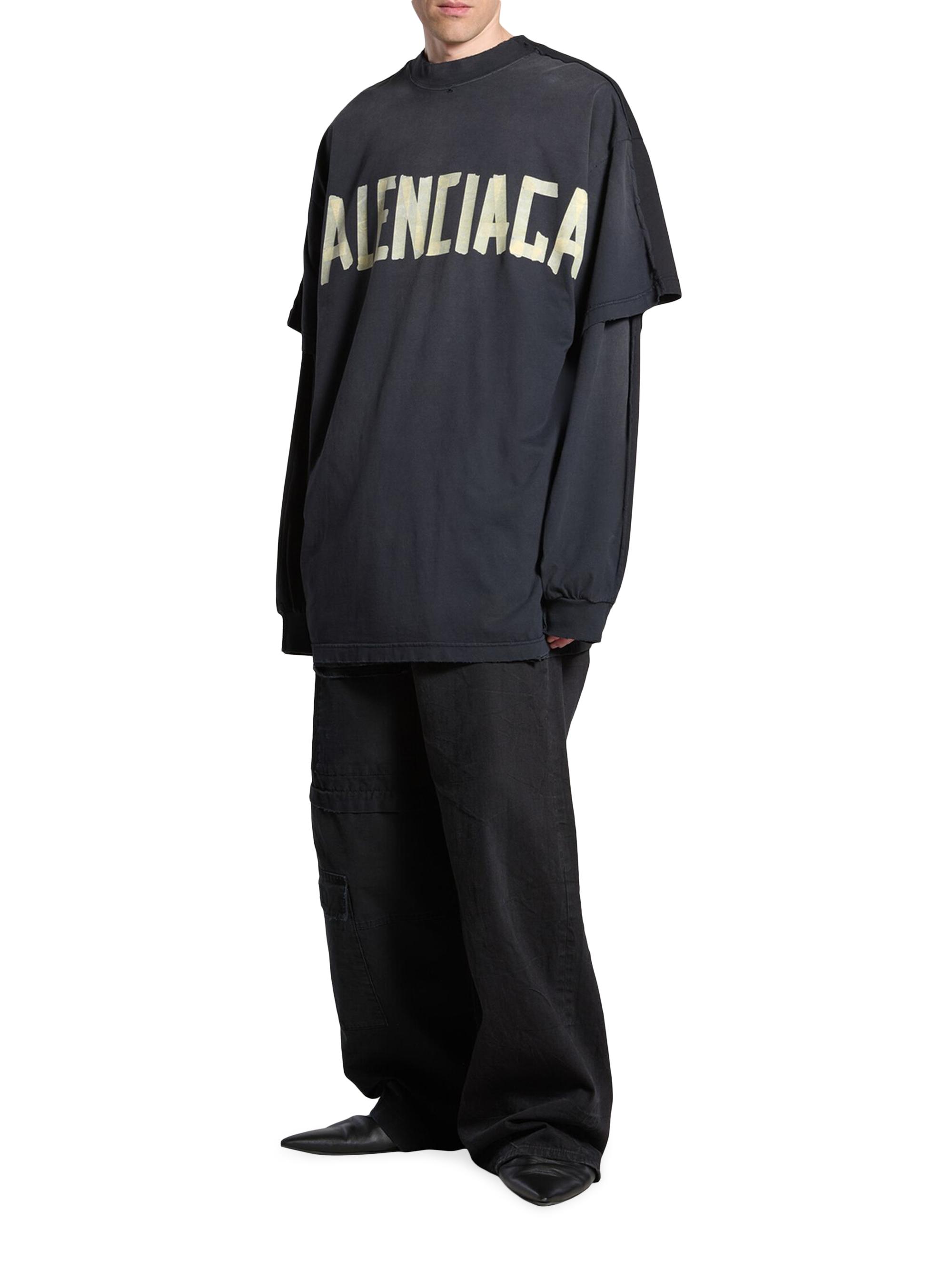 BALENCIAGA テープロゴ ダブルフロント Tシャツ Double Front faded cotton jersey T-shirt in black - Balenciaga