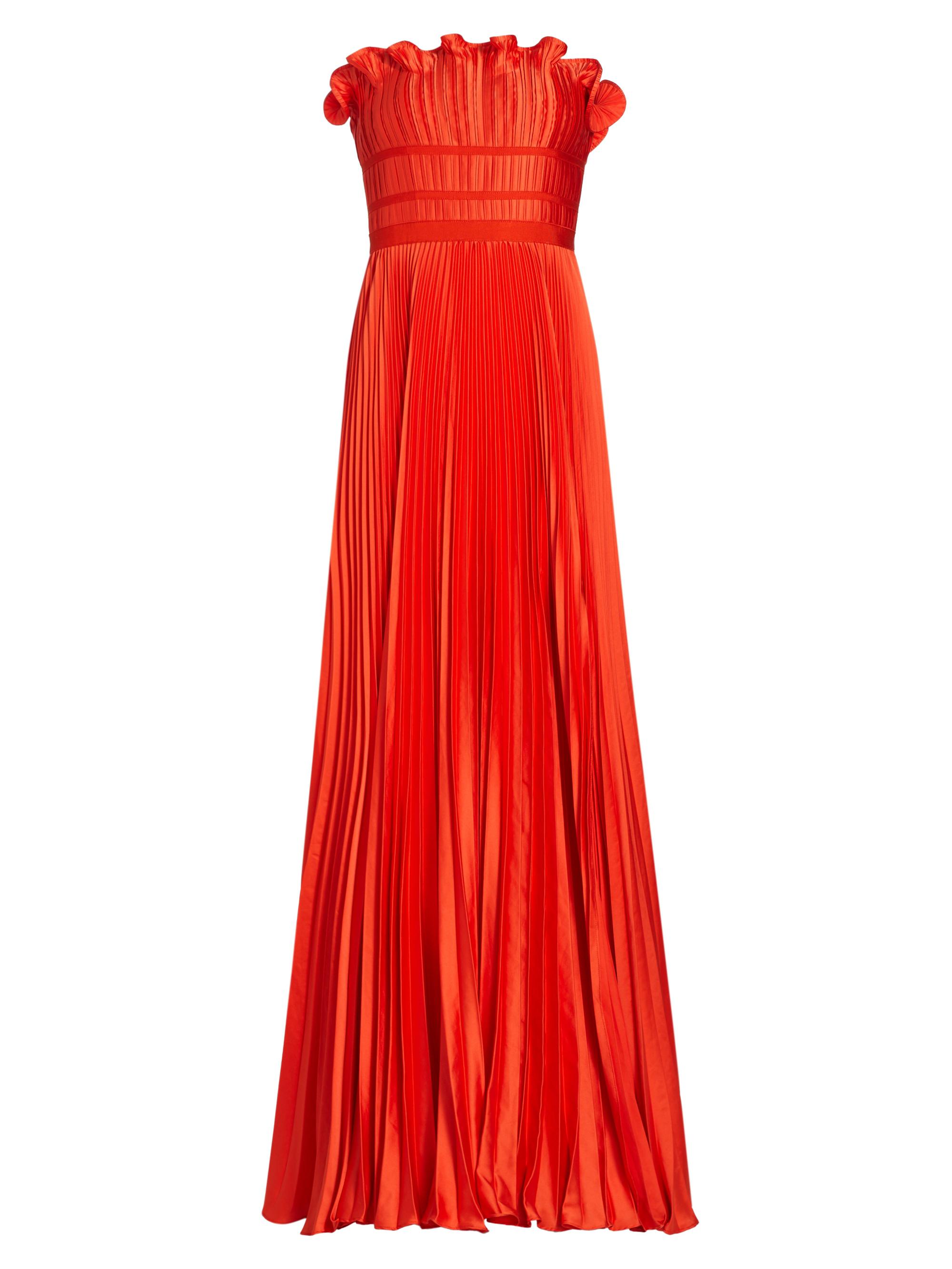 Amur Women's Losey Pleated Satin Ruffle-Neck Gown - Sun Coral