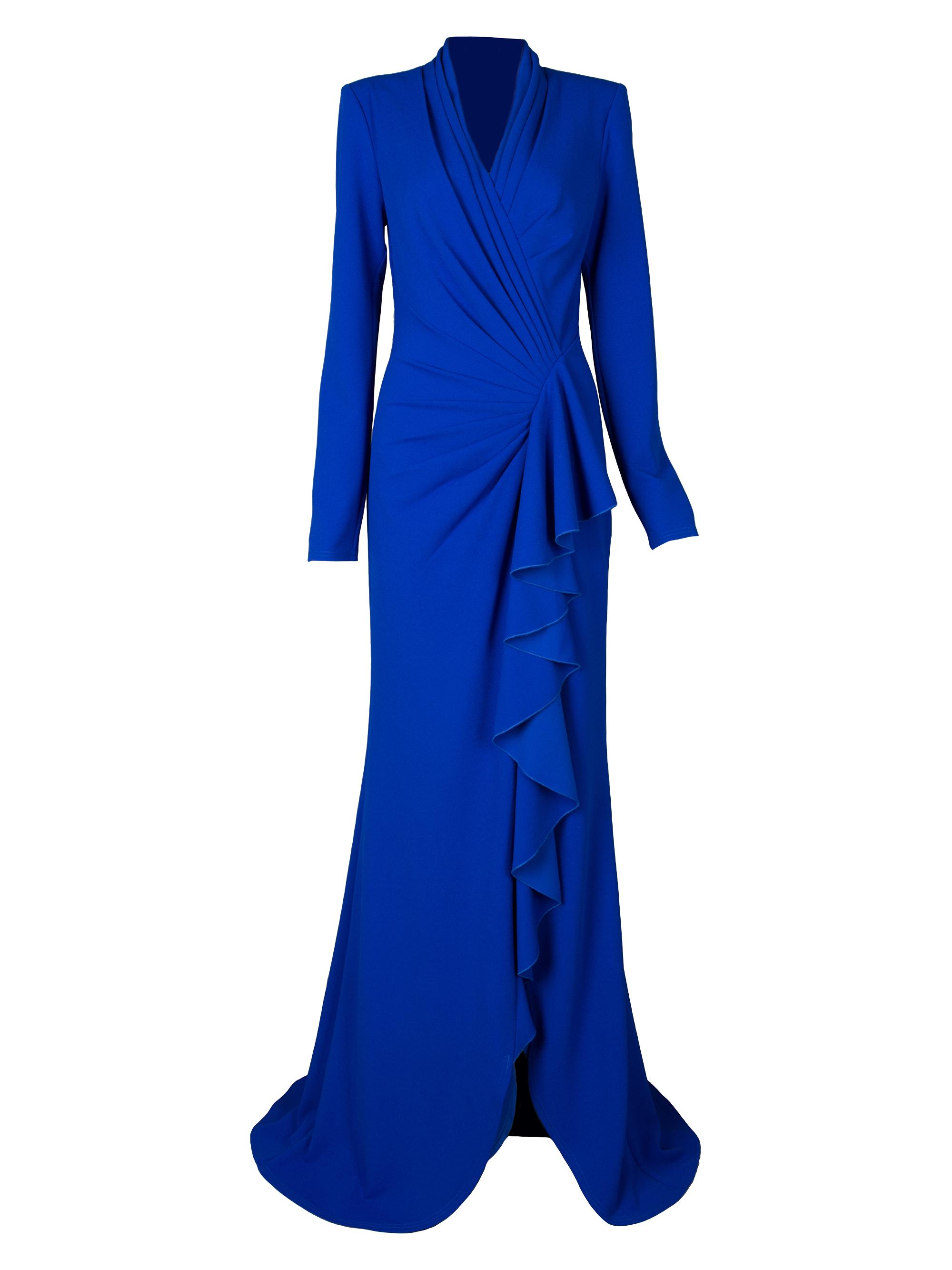 Tadashi Shoji Women's Crepe Ruffled Long-Sleeve Gown - Mystic Blue