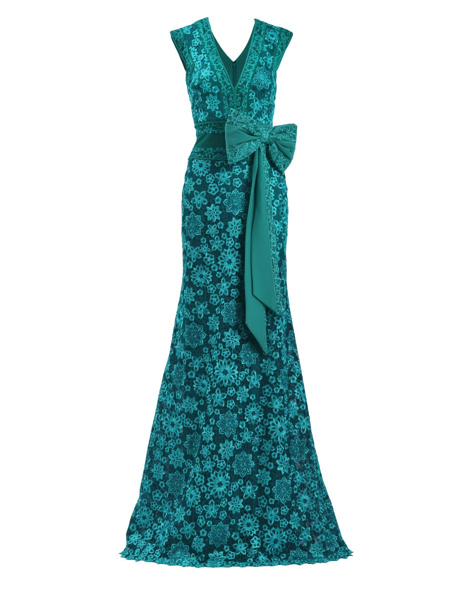 Tadashi Shoji Floral Lace Bow Sleeveless Gown | Saks Fifth