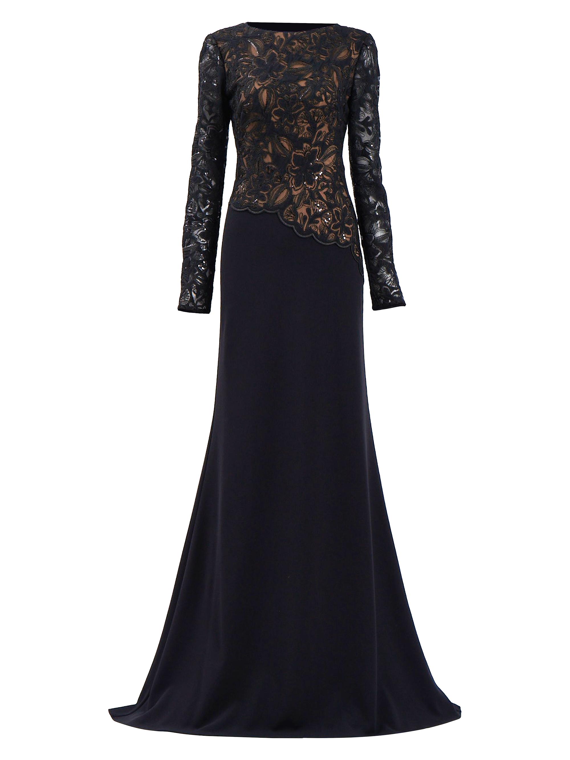 Tadashi Shoji Women's Asymmetric Lace & Crepe Gown - Black Beige