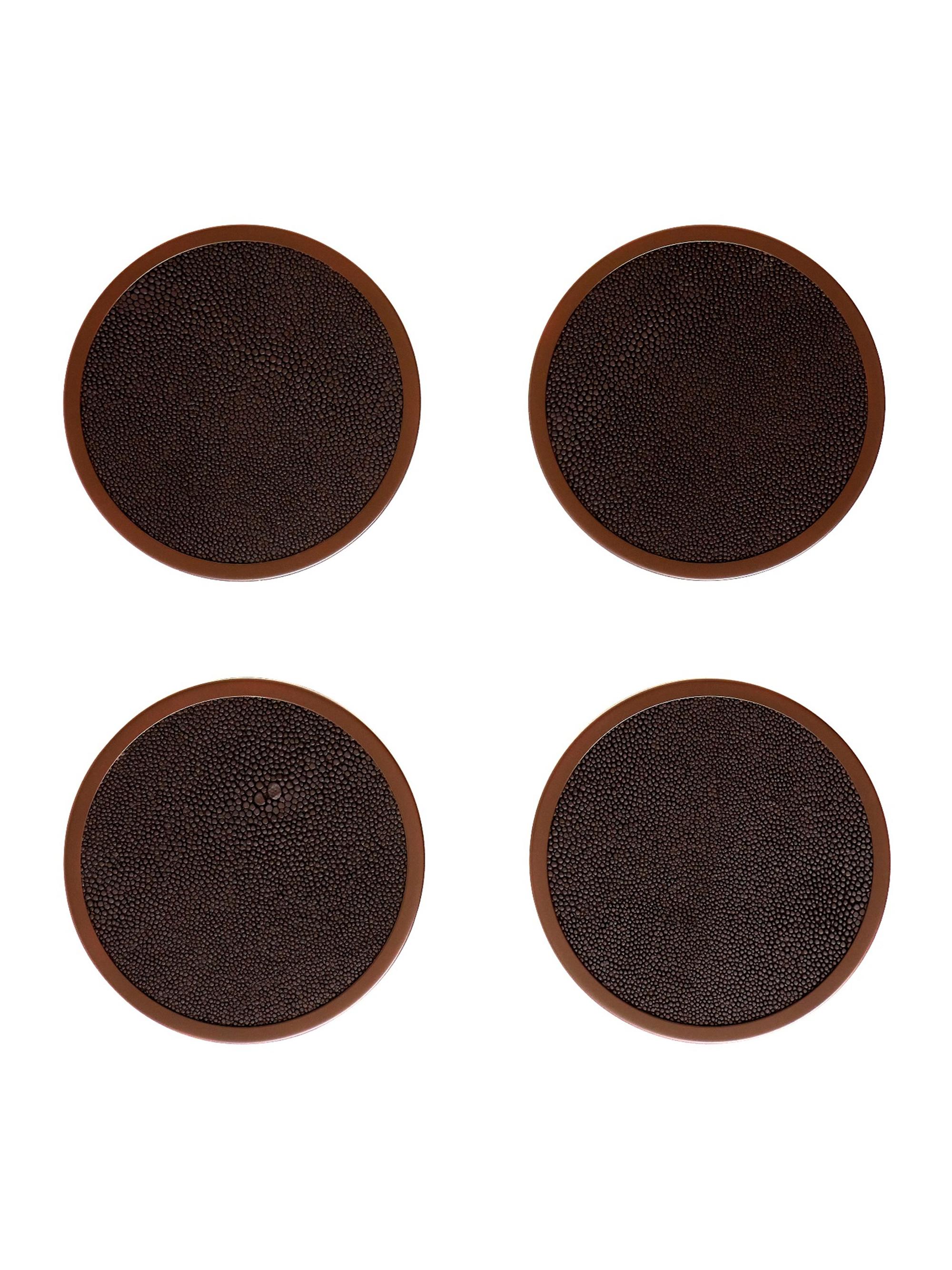Addison Ross Faux Shagreen 4-Piece Coaster Set - Ecru