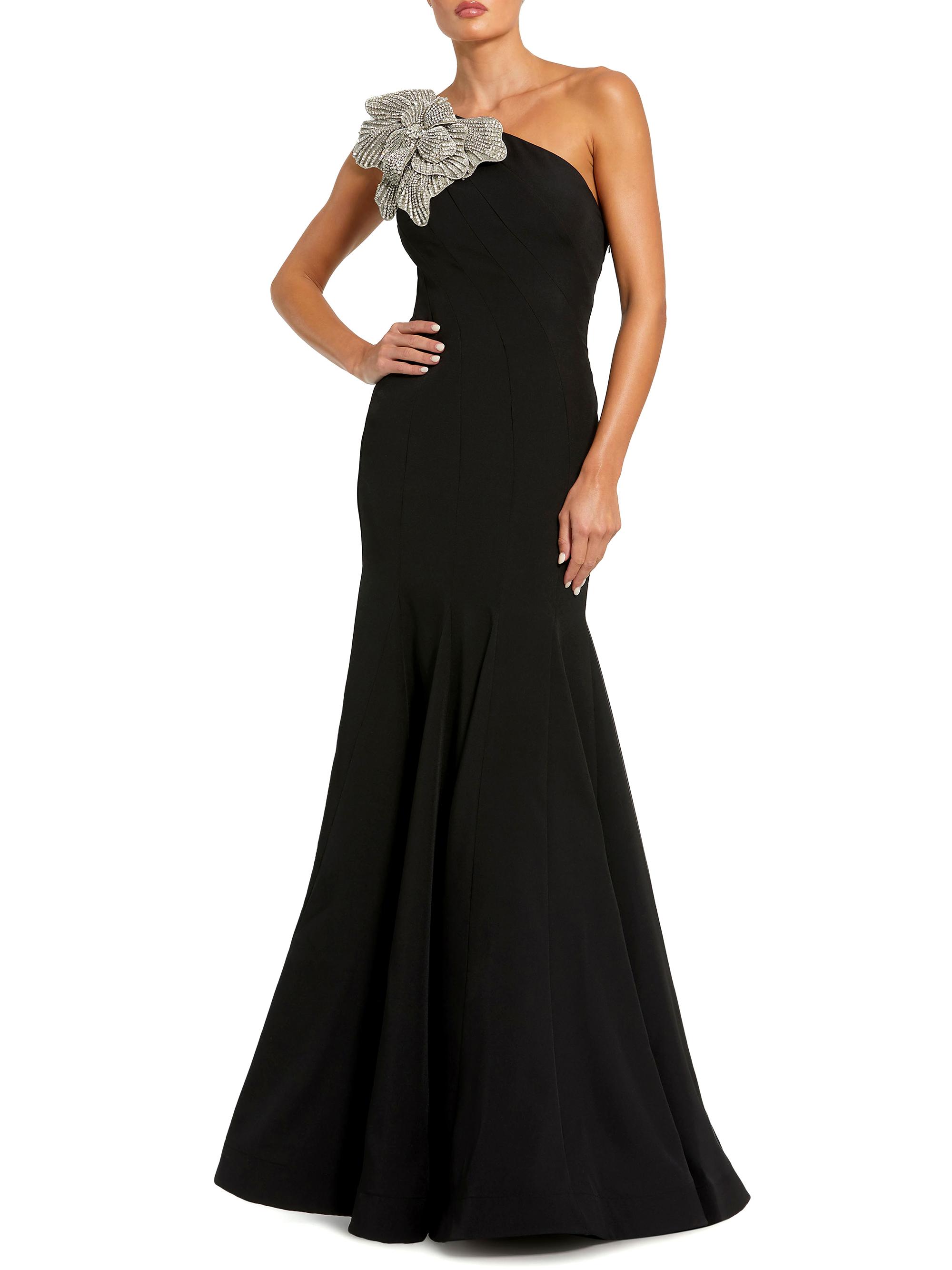 mac duggal one-shoulder asymmetrical flowy dress High Low One Shoulder Flowy Gown