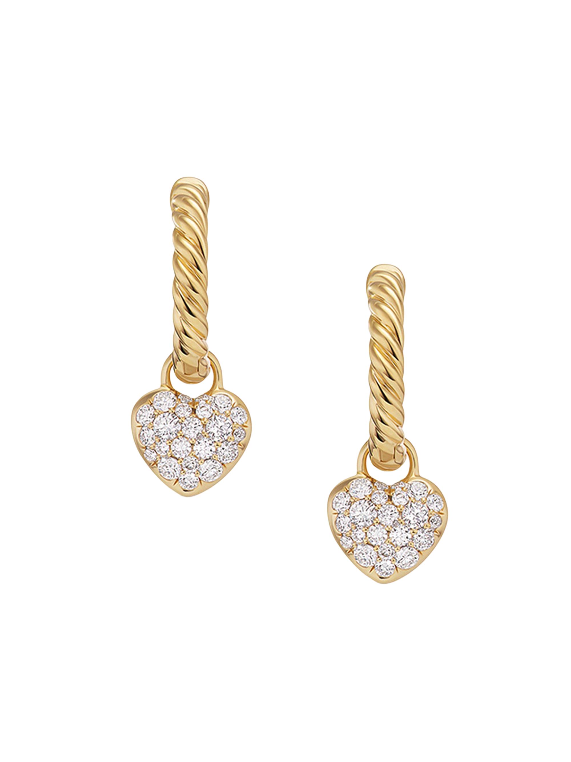 David Yurman Women's Petite Pavé Heart Drop Earrings in 18K Yellow Gold with Diamonds, 16.4mm - Diamond